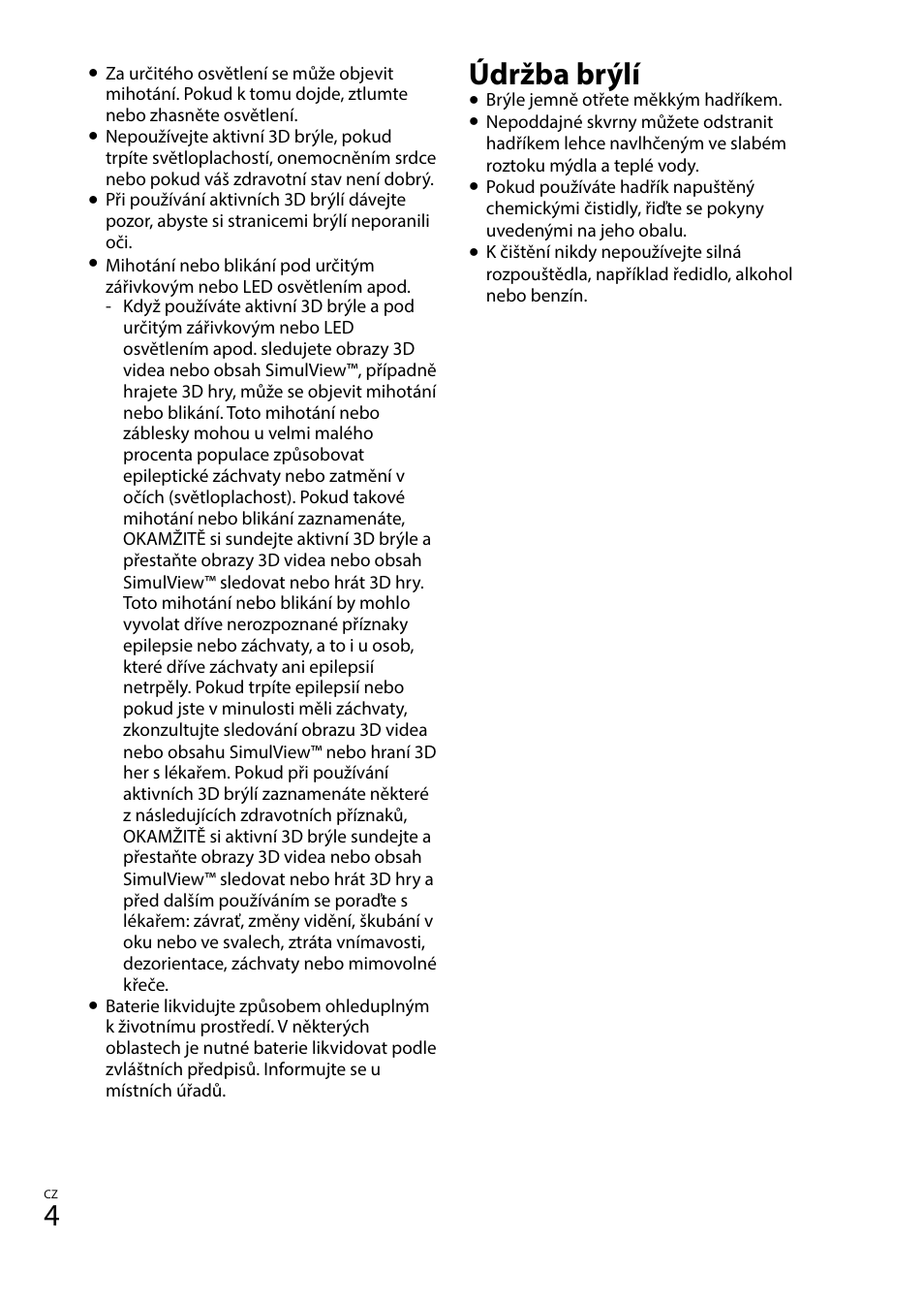 Údržba brýlí | Sony TDG-BT400A User Manual | Page 94 / 128