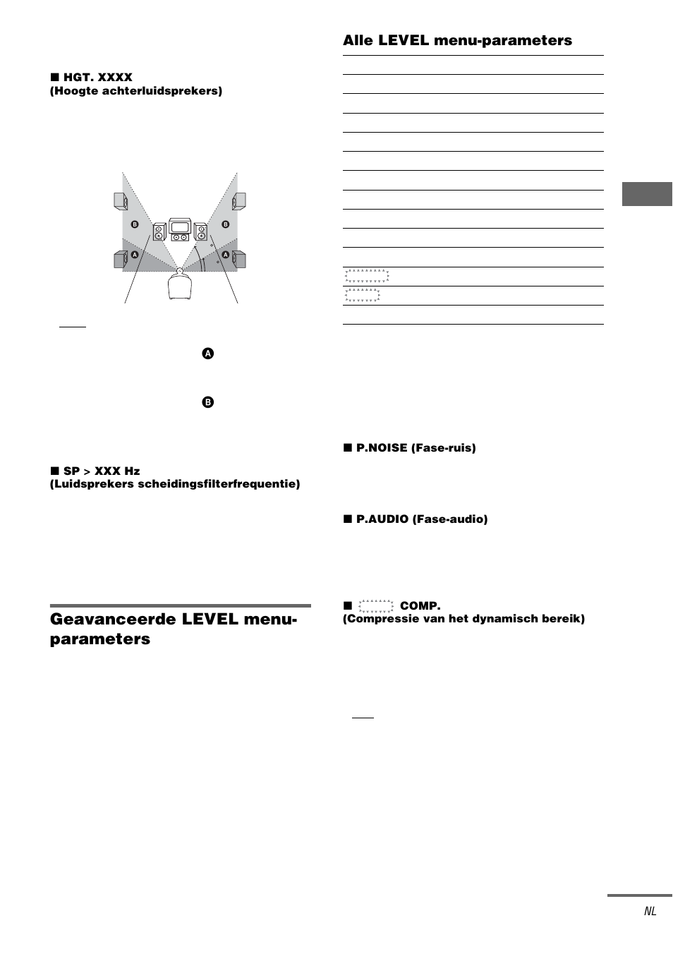 Geavanceerde level menu- parameters | Sony STR-DA1000ES User Manual | Page 103 / 180