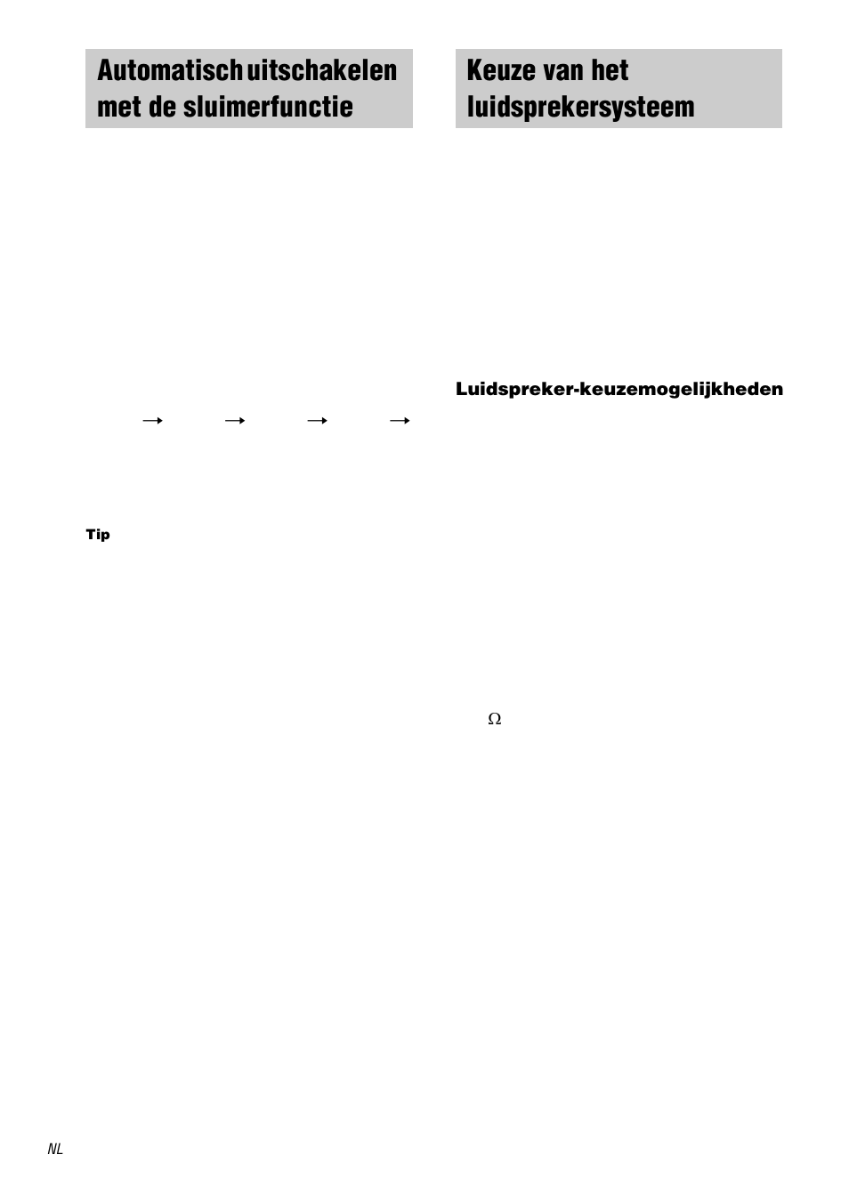 Automatisch uitschakelen met de sluimerfunctie, Keuze van het luidsprekersysteem, Automatisch uitschakelen met de | Sluimerfunctie | Sony STR-DA1000ES User Manual | Page 106 / 180
