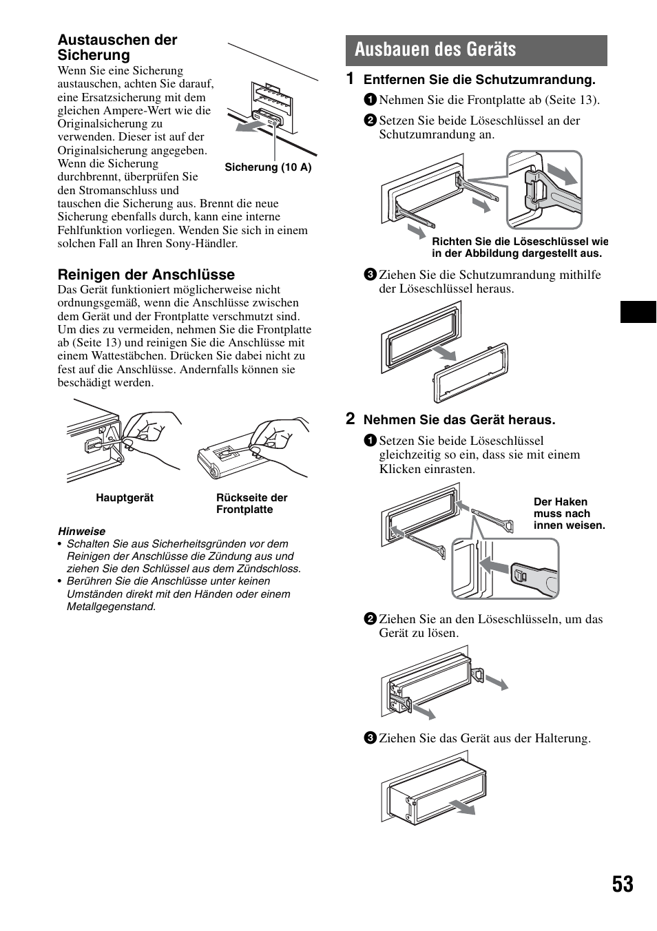 Ausbauen des geräts | Sony MEX-DV1000 User Manual | Page 109 / 300