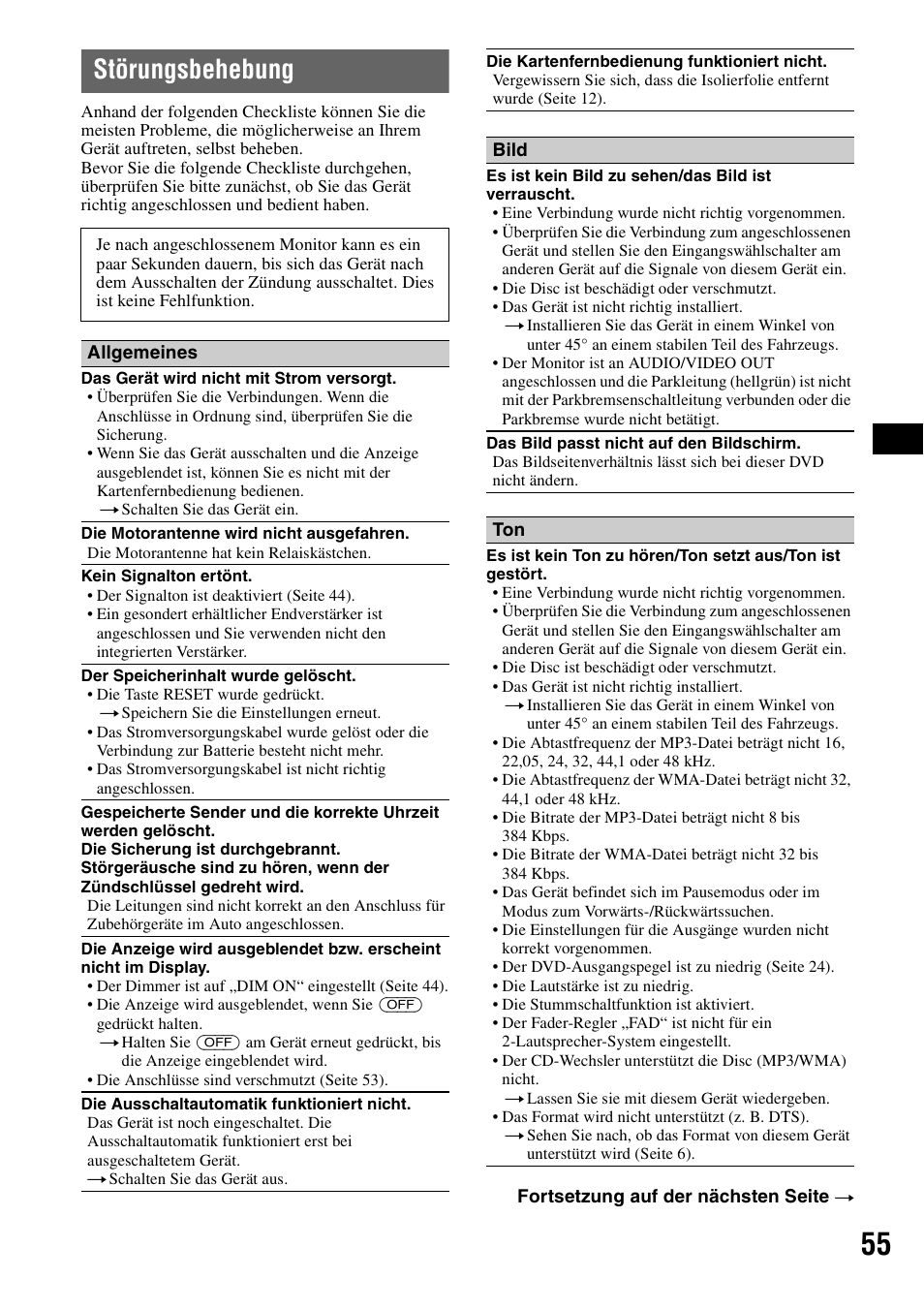 Störungsbehebung | Sony MEX-DV1000 User Manual | Page 111 / 300