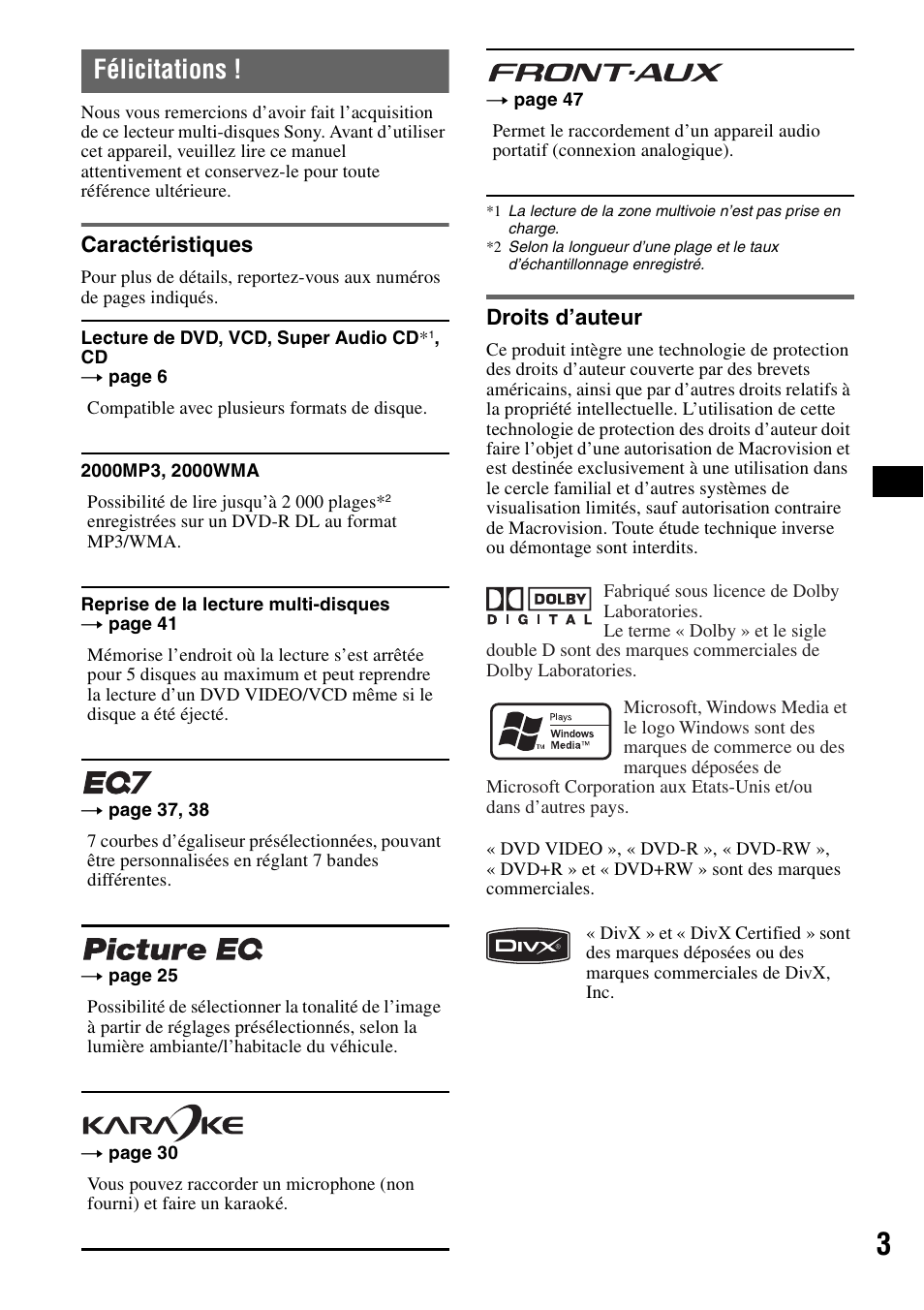 Félicitations | Sony MEX-DV1000 User Manual | Page 121 / 300