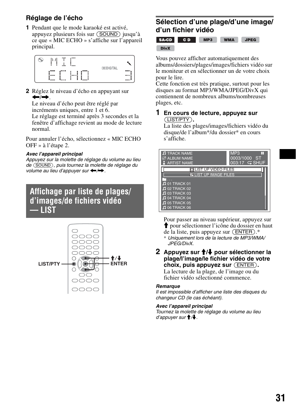 Réglage de l’écho | Sony MEX-DV1000 User Manual | Page 149 / 300