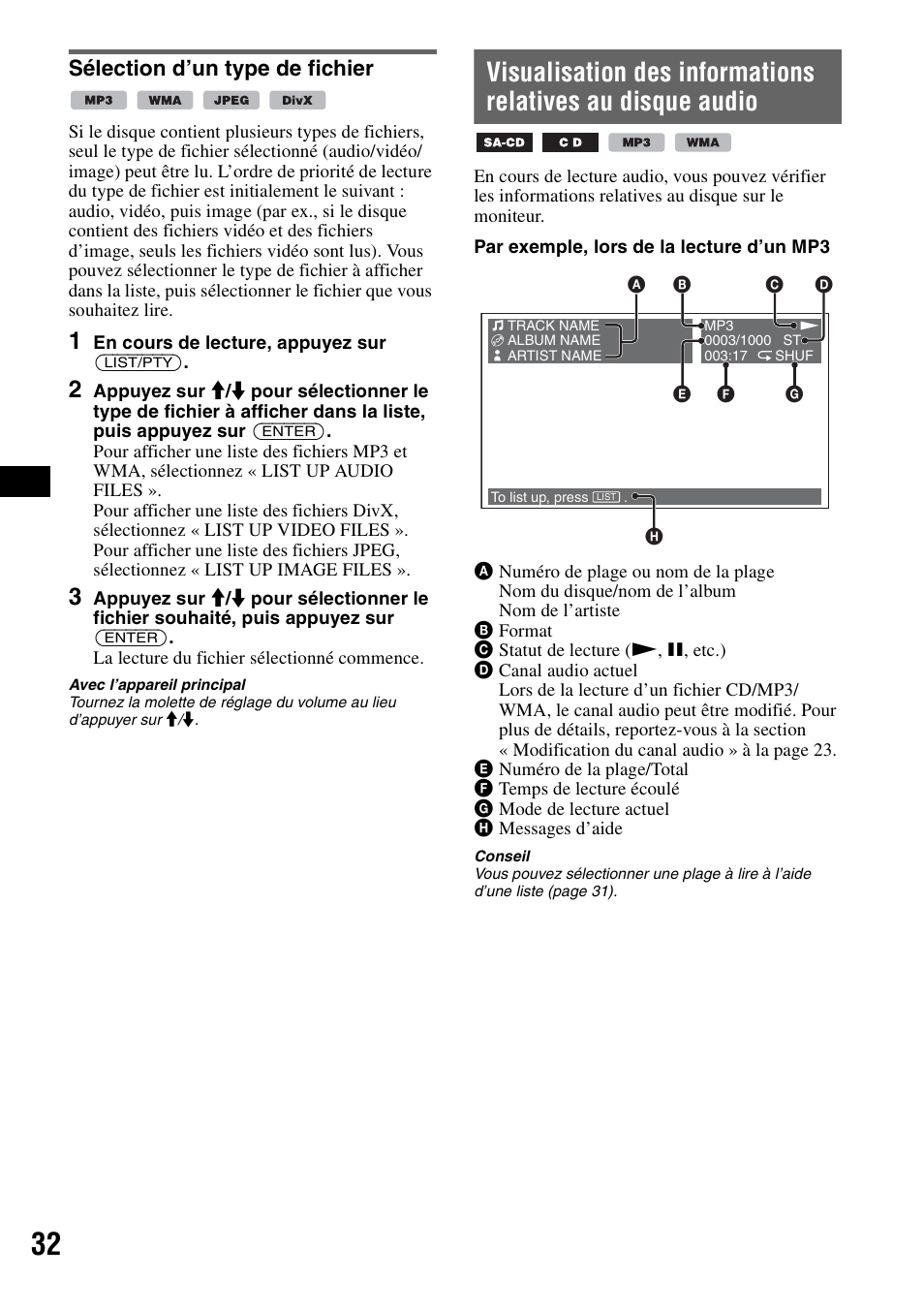 Sélection d’un type de fichier | Sony MEX-DV1000 User Manual | Page 150 / 300