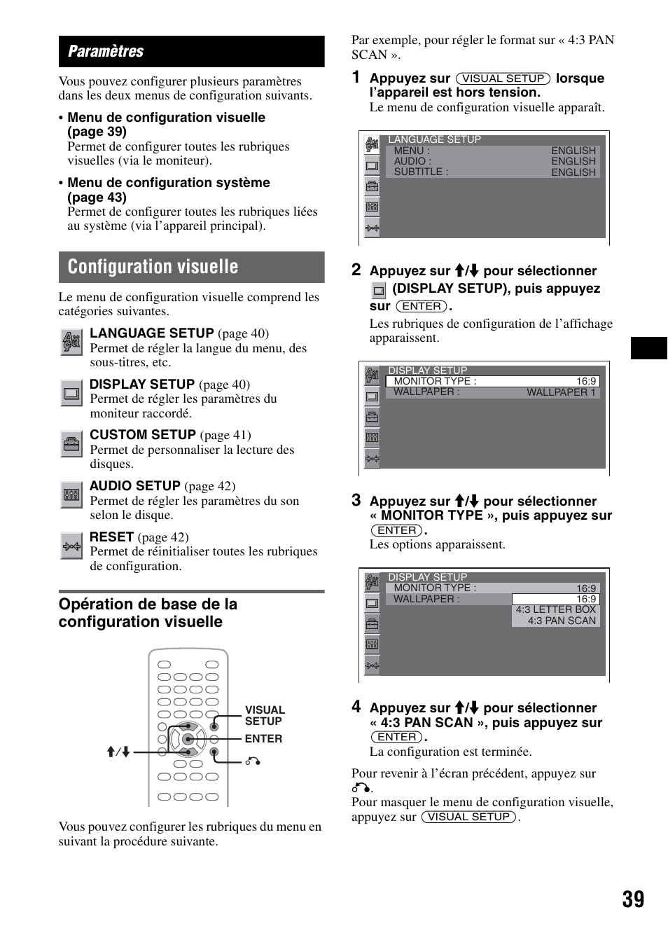 Paramètres, Configuration visuelle, Opération de base de la configuration visuelle | Sony MEX-DV1000 User Manual | Page 157 / 300