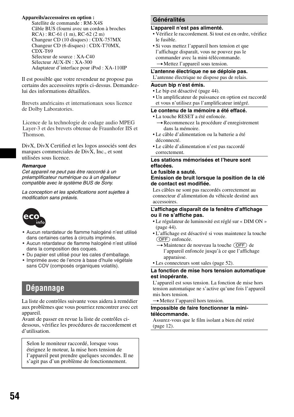 Dépannage | Sony MEX-DV1000 User Manual | Page 172 / 300