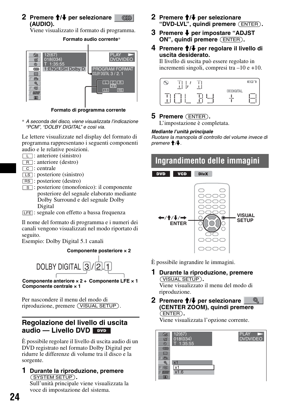 Ingrandimento delle immagini, Up 24, Dolby digital 3 / 2 | Sony MEX-DV1000 User Manual | Page 202 / 300