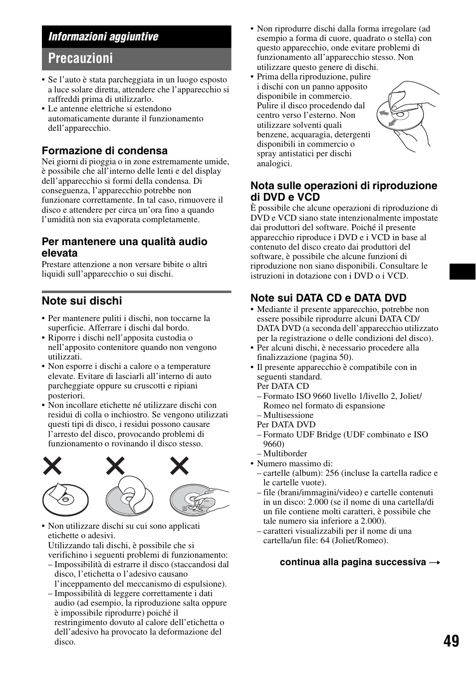 Informazioni aggiuntive, Precauzioni, Note sui dischi | Sony MEX-DV1000 User Manual | Page 227 / 300