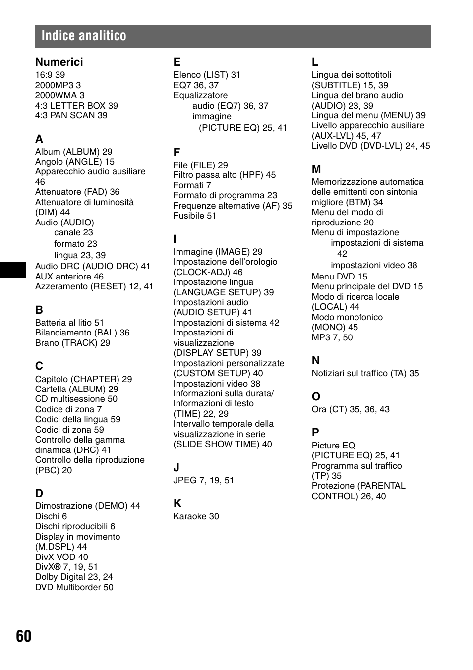 Indice analitico | Sony MEX-DV1000 User Manual | Page 238 / 300