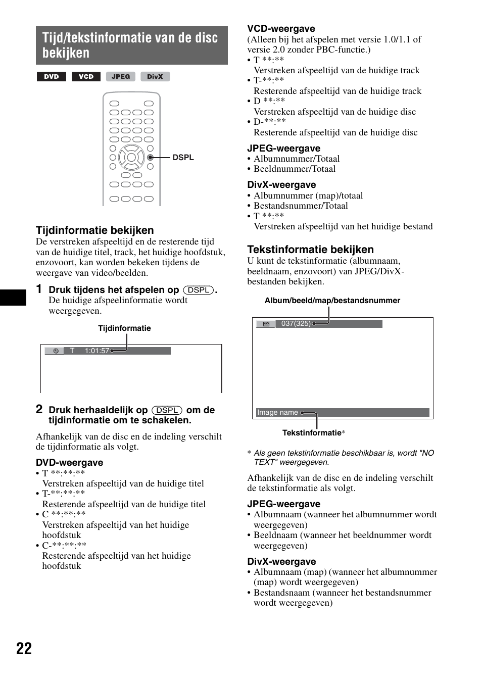 Tijd/tekstinformatie van de disc bekijken | Sony MEX-DV1000 User Manual | Page 260 / 300