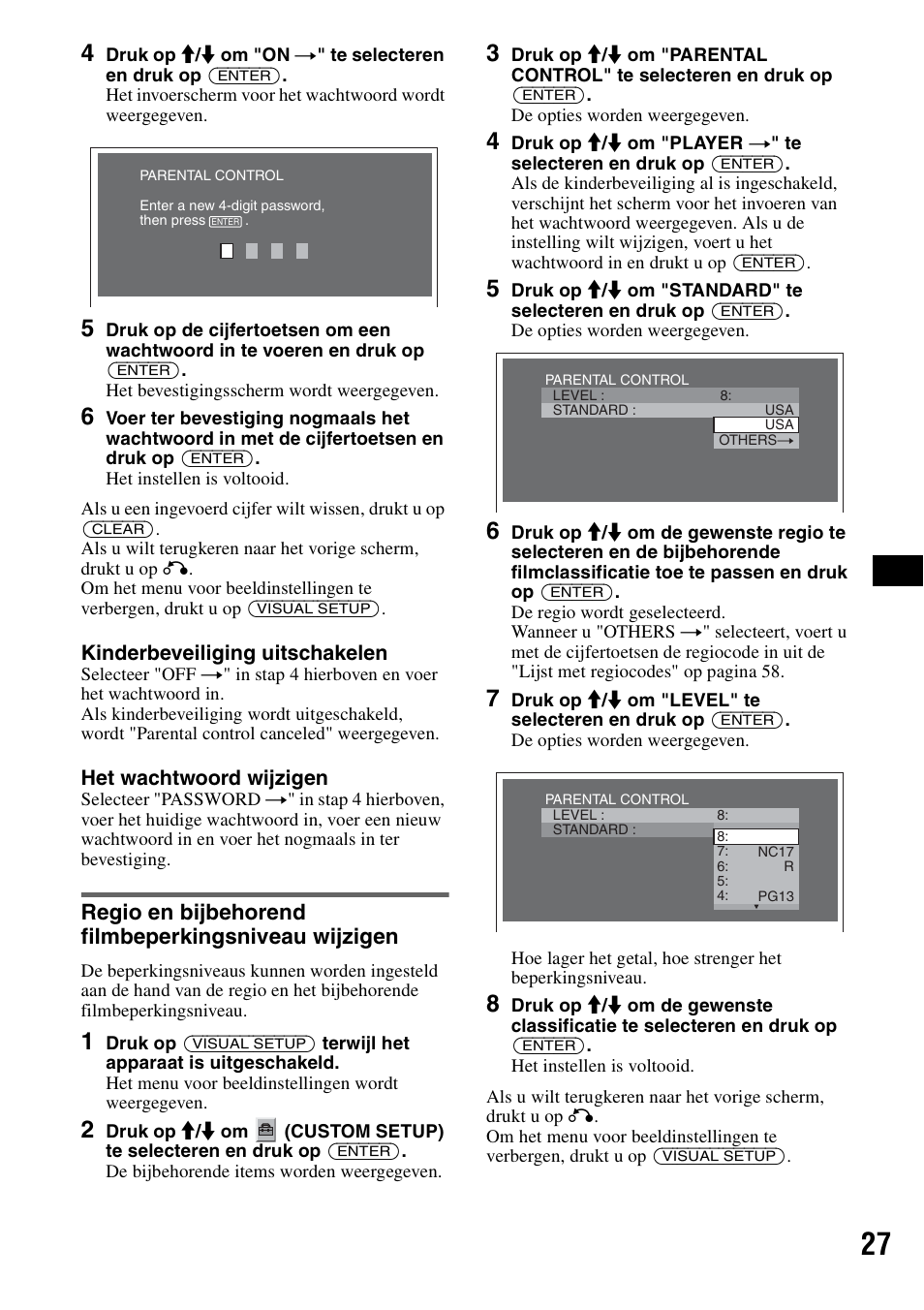 Regio en bijbehorend filmbeperkingsniveau wijzigen | Sony MEX-DV1000 User Manual | Page 265 / 300