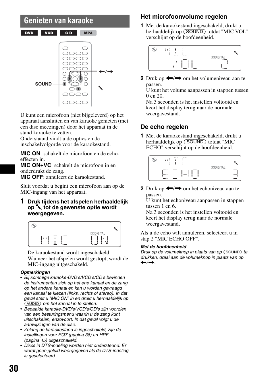 Genieten van karaoke, Het microfoonvolume regelen, De echo regelen | Sony MEX-DV1000 User Manual | Page 268 / 300