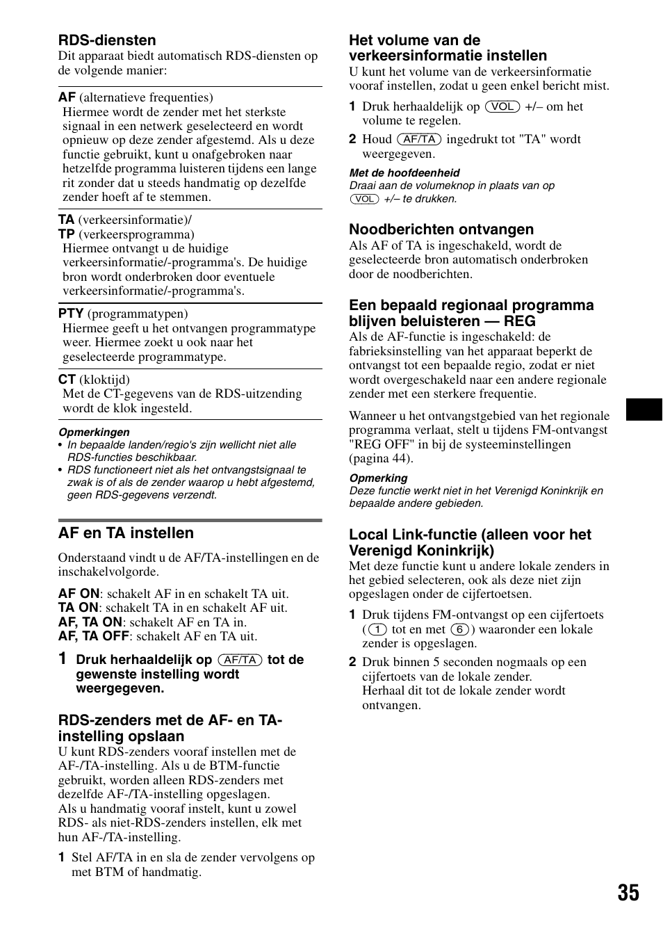 Af en ta instellen, N 35 | Sony MEX-DV1000 User Manual | Page 273 / 300