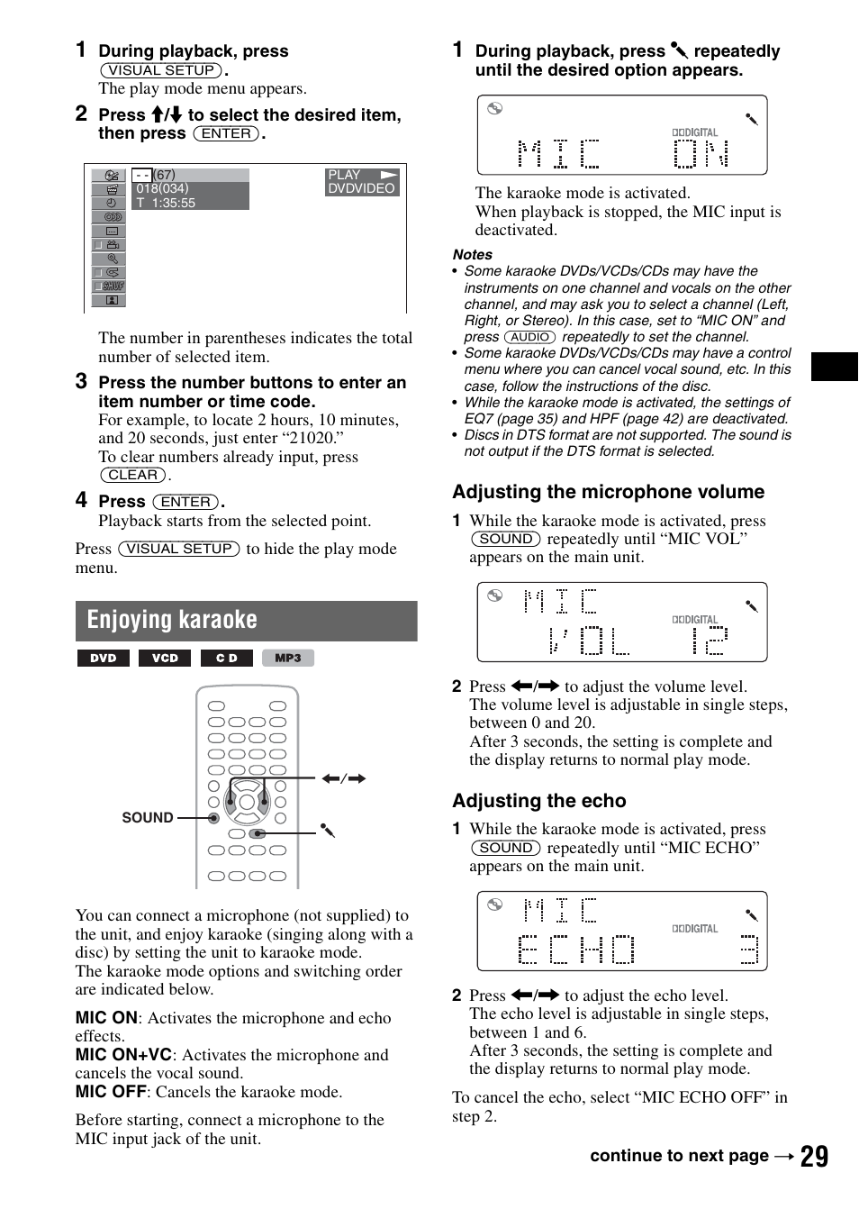 Enjoying karaoke | Sony MEX-DV1000 User Manual | Page 29 / 300