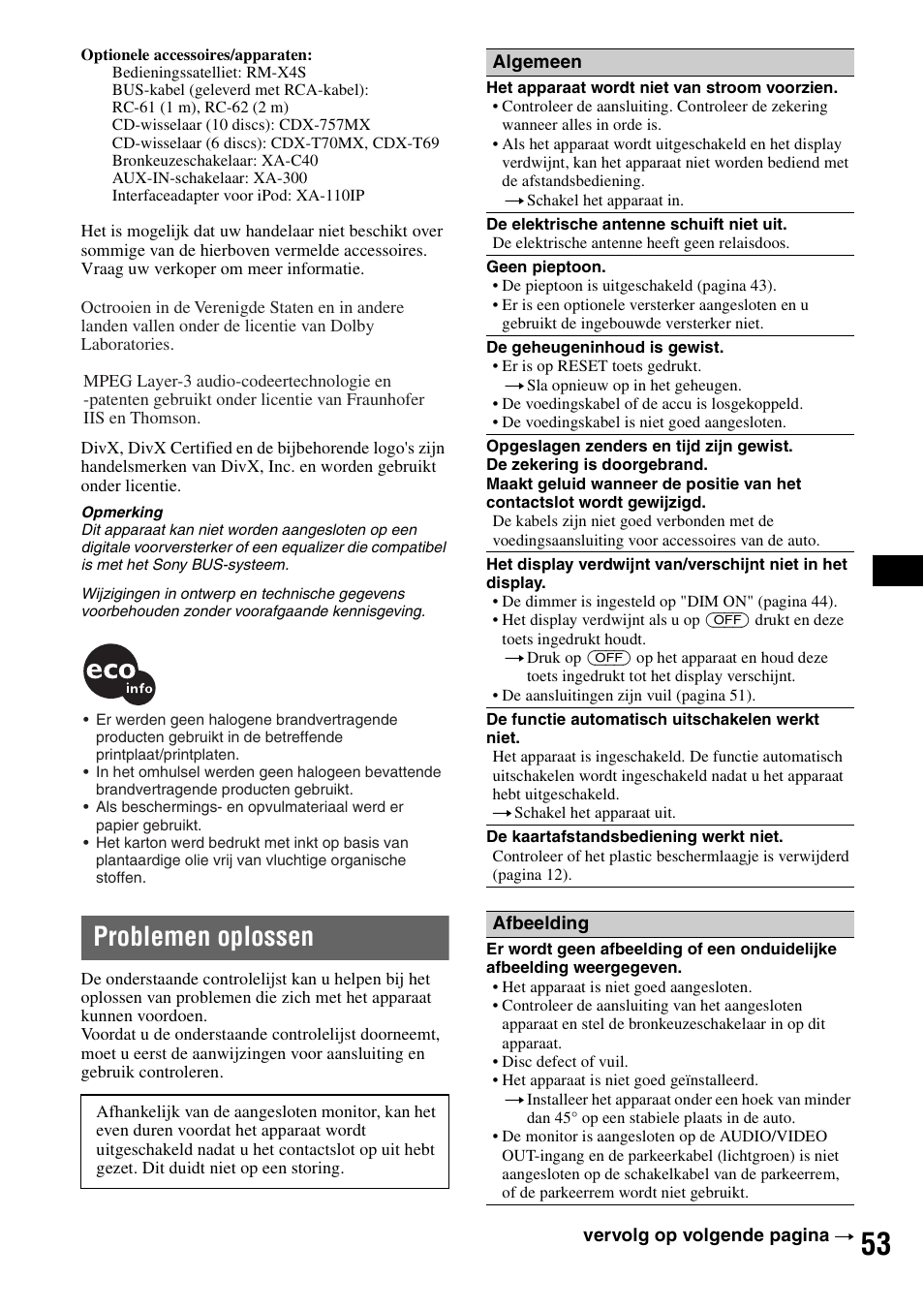 Problemen oplossen | Sony MEX-DV1000 User Manual | Page 291 / 300