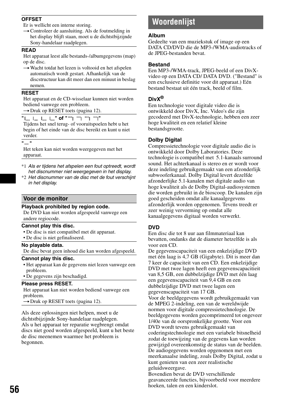 Woordenlijst | Sony MEX-DV1000 User Manual | Page 294 / 300