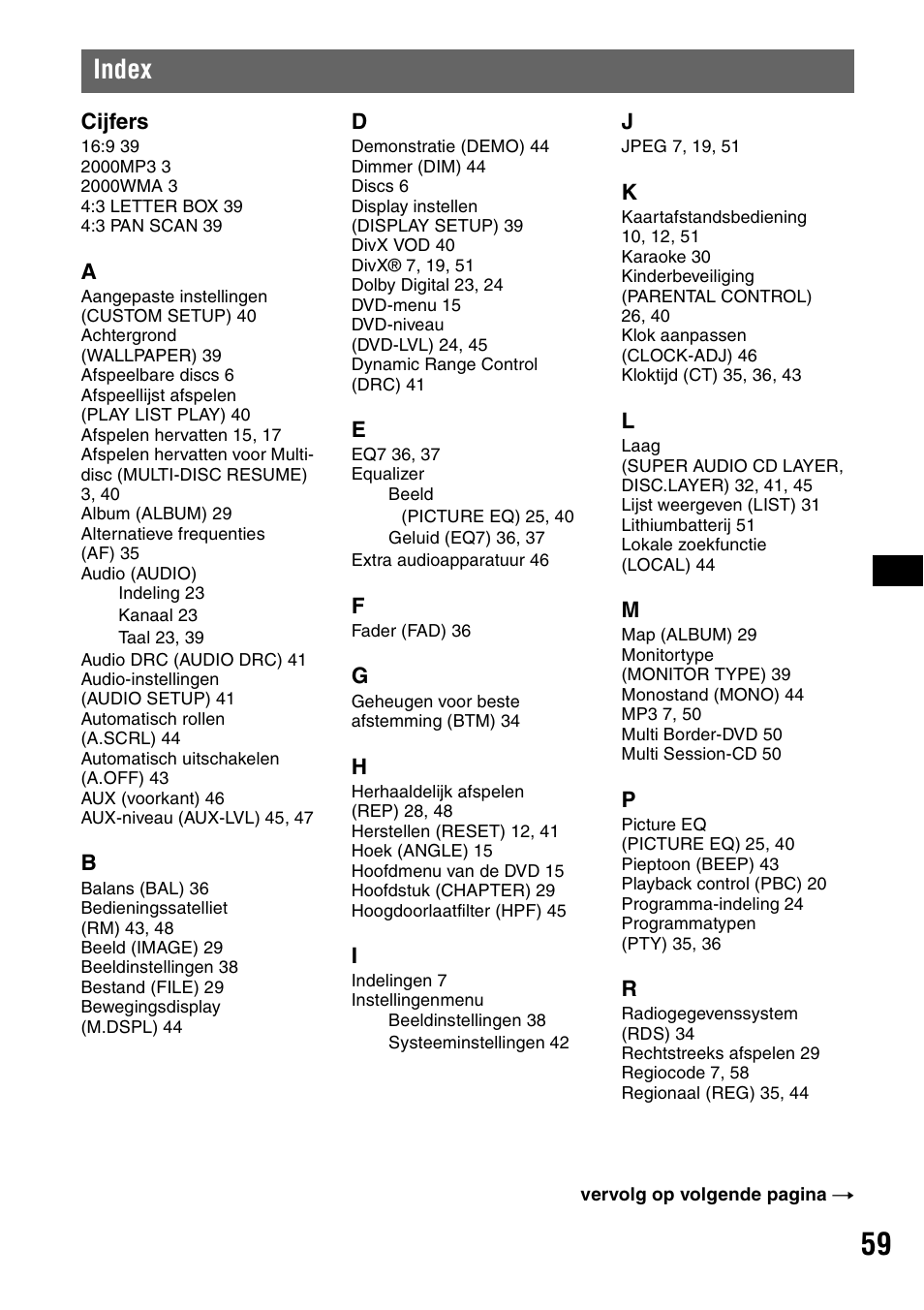 Index | Sony MEX-DV1000 User Manual | Page 297 / 300