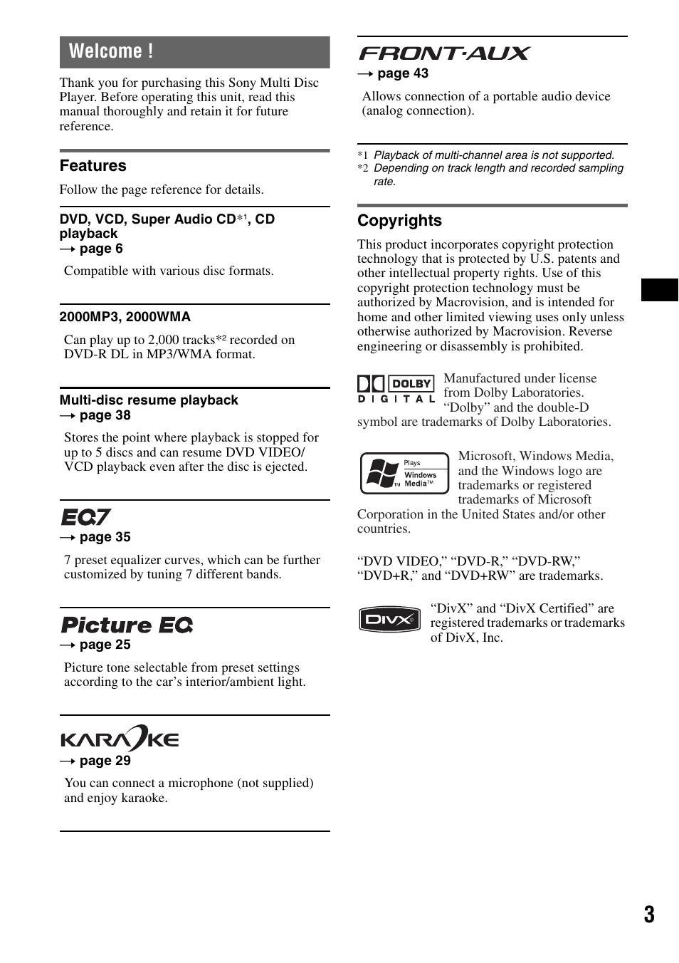 Welcome | Sony MEX-DV1000 User Manual | Page 3 / 300
