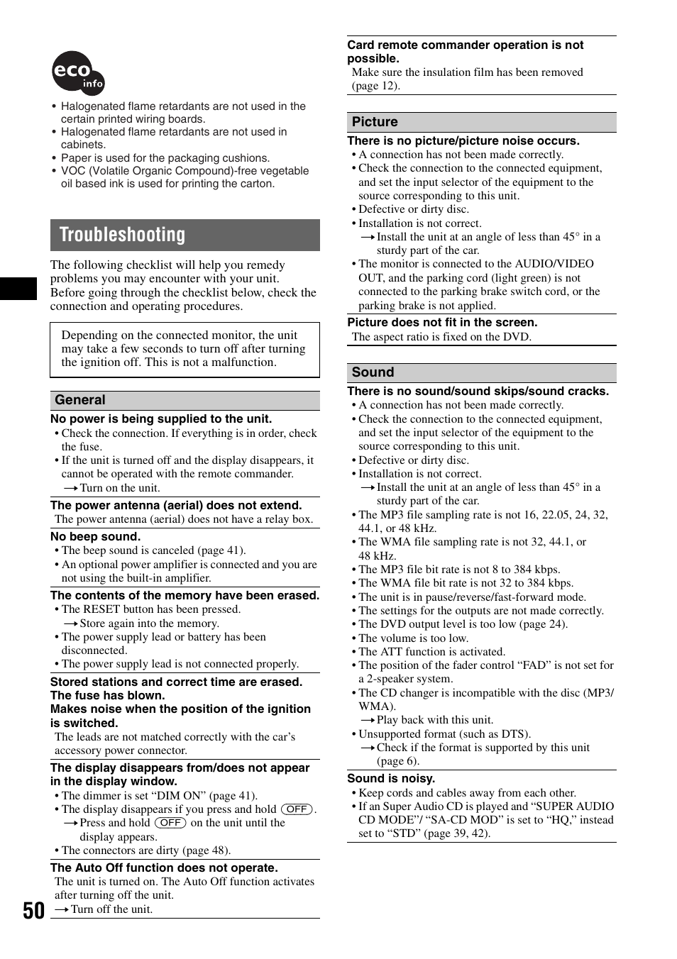 Troubleshooting | Sony MEX-DV1000 User Manual | Page 50 / 300