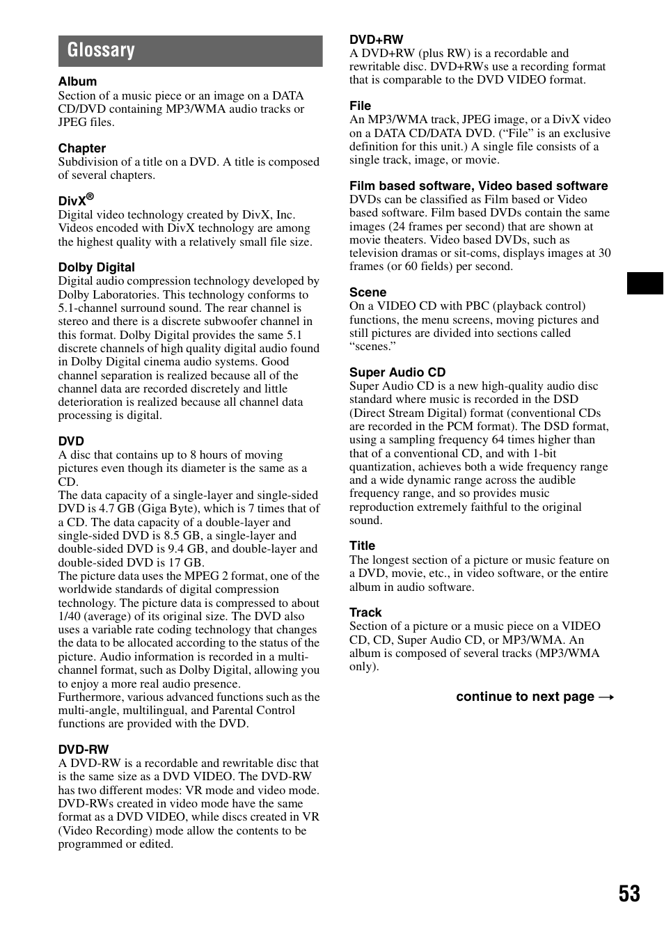 Glossary | Sony MEX-DV1000 User Manual | Page 53 / 300