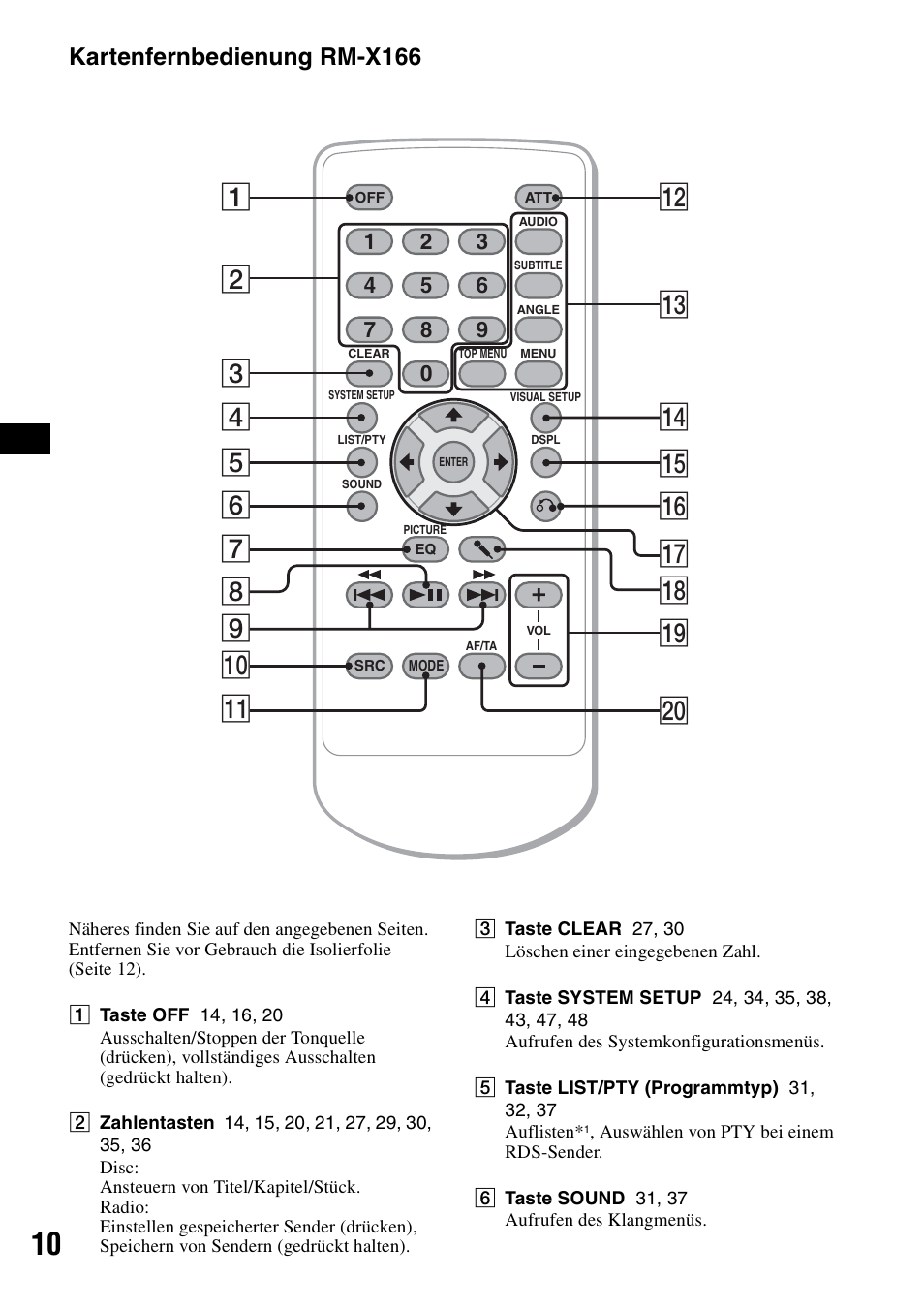 Kartenfernbedienung rm-x166 | Sony MEX-DV1000 User Manual | Page 66 / 300