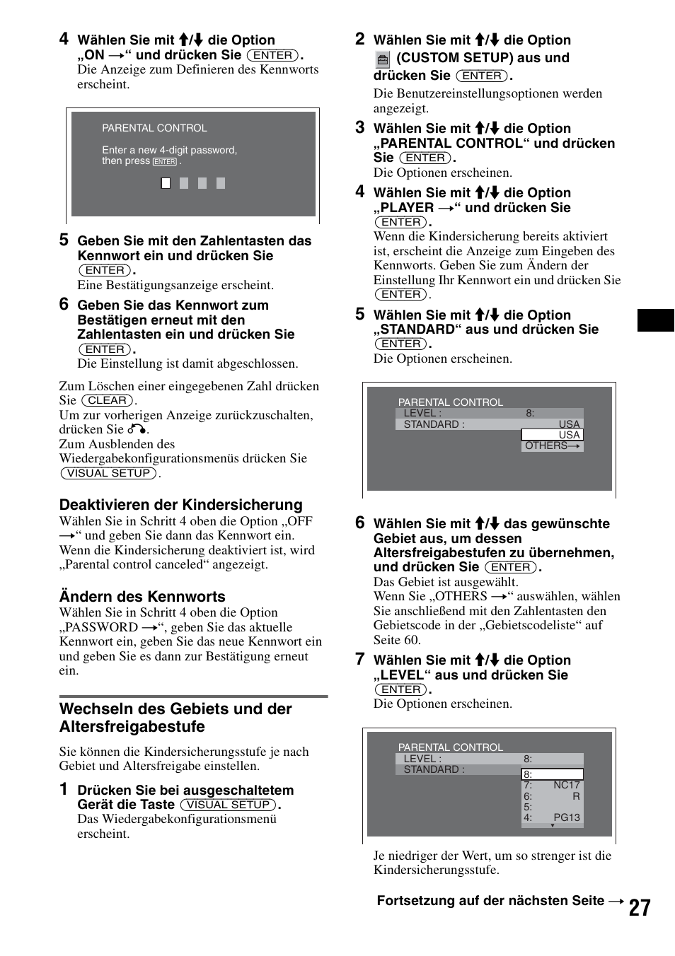 Wechseln des gebiets und der altersfreigabestufe | Sony MEX-DV1000 User Manual | Page 83 / 300