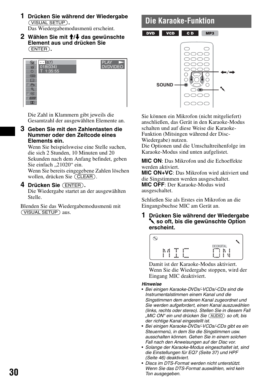 Die karaoke-funktion, Seite 30 | Sony MEX-DV1000 User Manual | Page 86 / 300