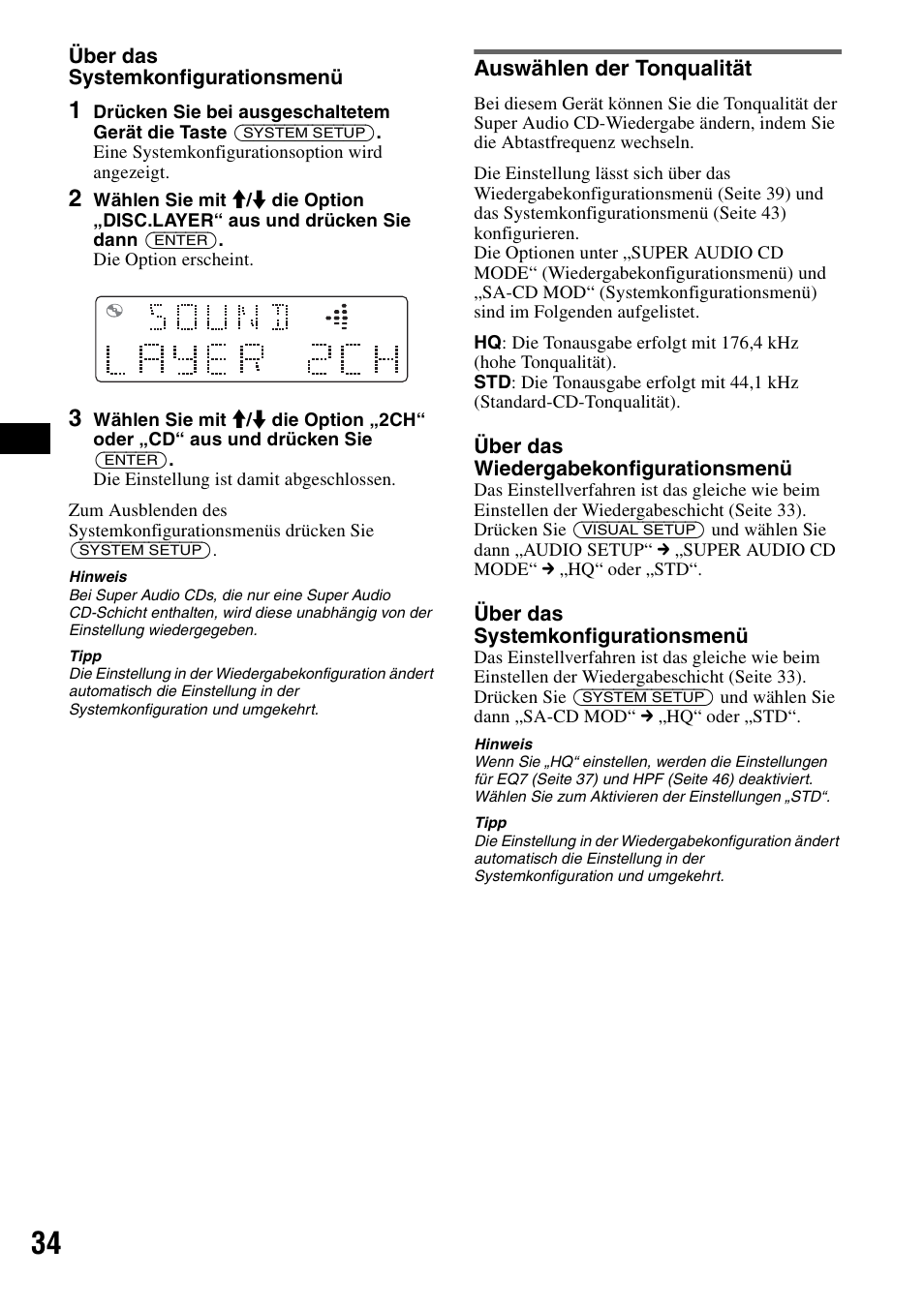 Auswählen der tonqualität, S 34 | Sony MEX-DV1000 User Manual | Page 90 / 300