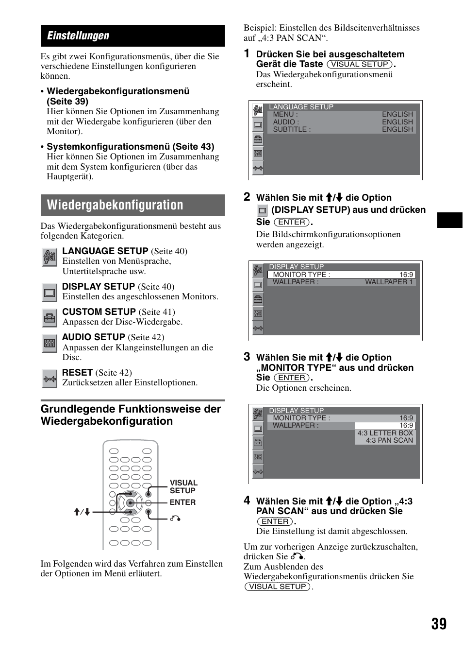 Einstellungen, Wiedergabekonfiguration, Seite 39 | Sony MEX-DV1000 User Manual | Page 95 / 300
