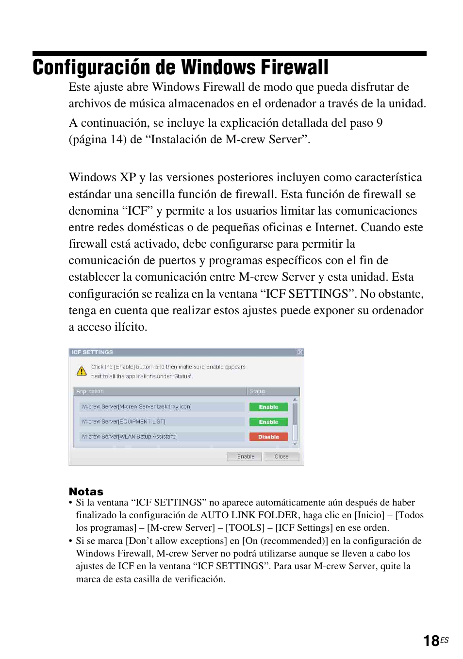 Configuración de windows firewall | Sony TDM-NC1 User Manual | Page 105 / 483