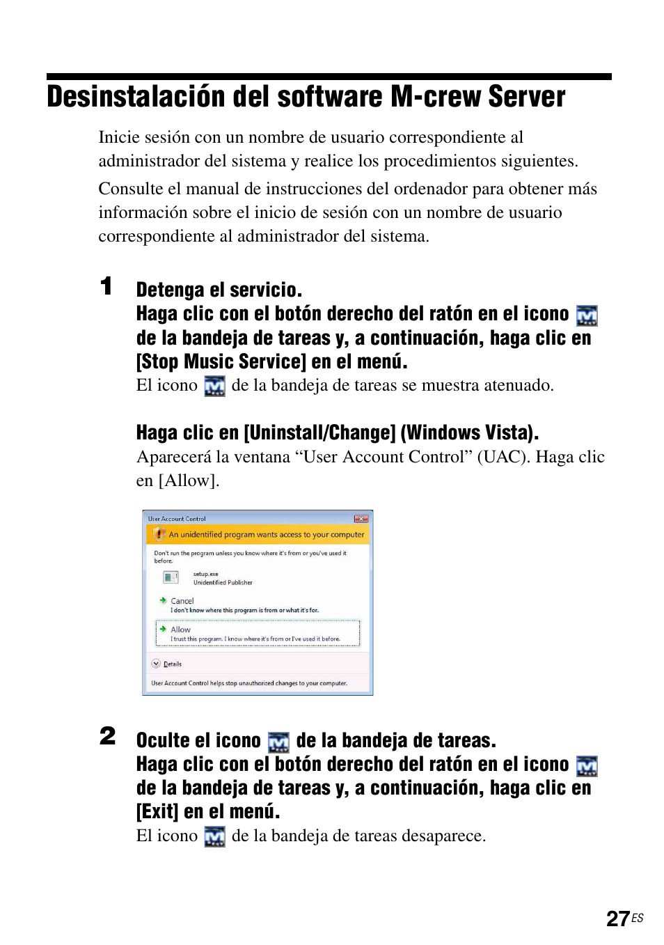 Desinstalación del software m-crew server | Sony TDM-NC1 User Manual | Page 114 / 483