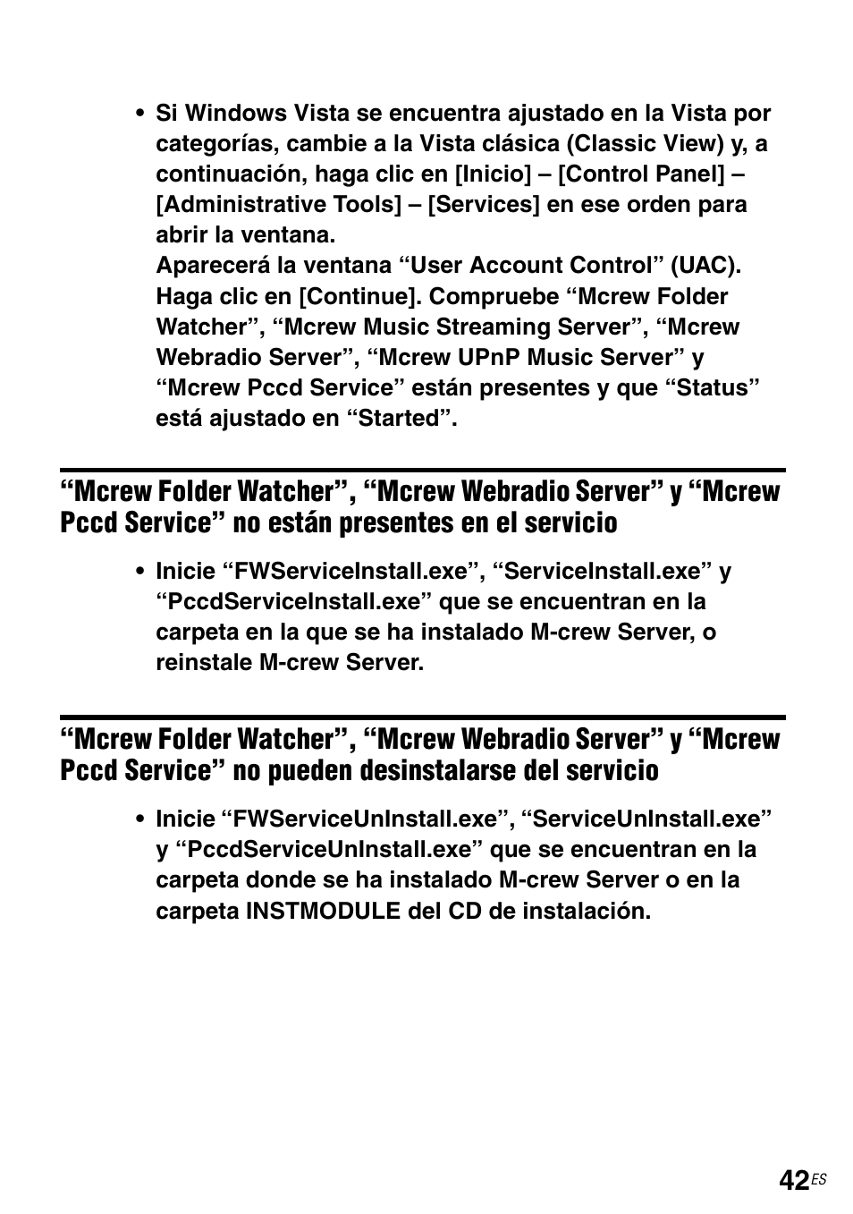 Pccd service” no están presentes en el servicio, Pccd service” no pueden desinstalarse del servicio | Sony TDM-NC1 User Manual | Page 129 / 483