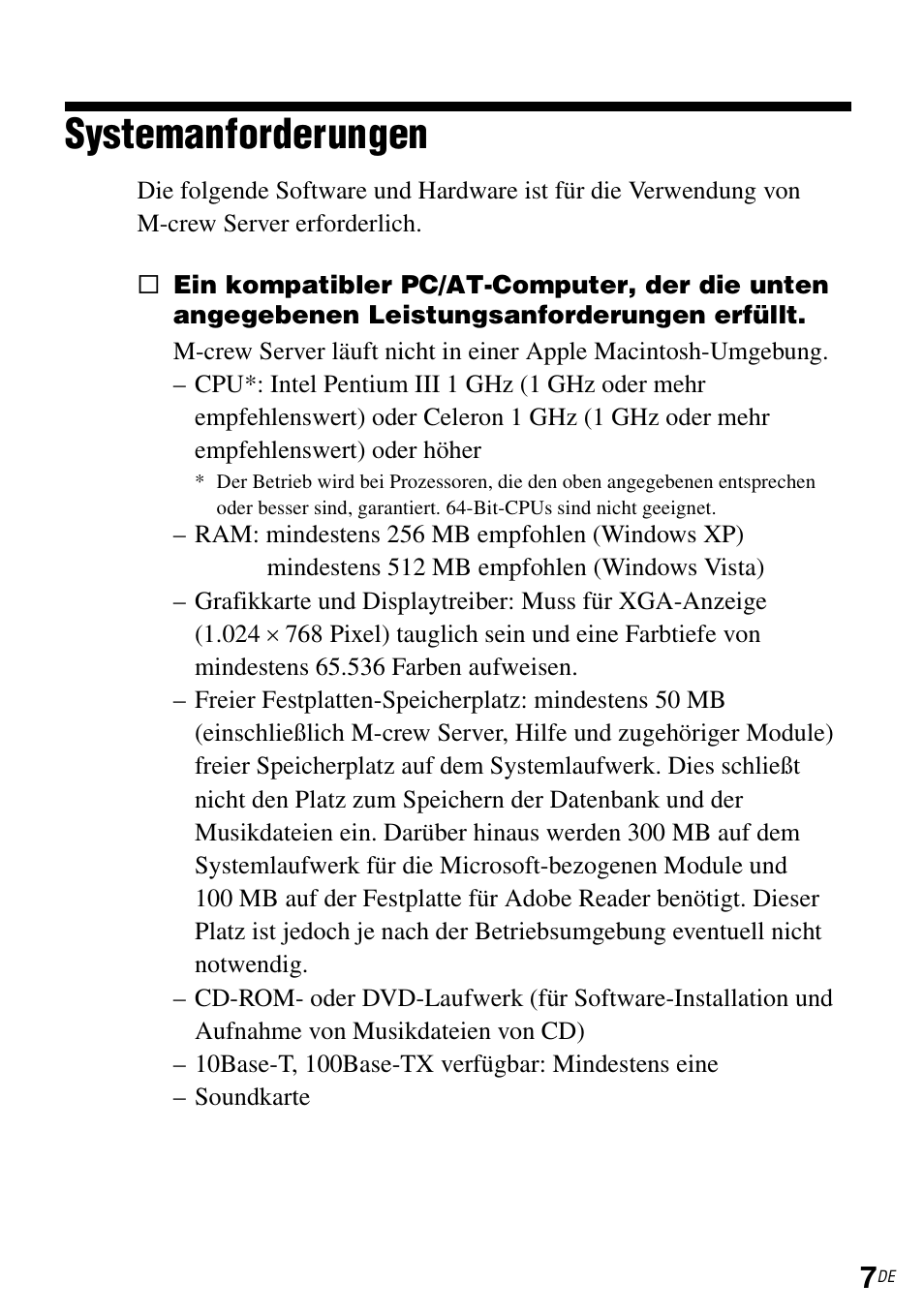 Systemanforderungen | Sony TDM-NC1 User Manual | Page 138 / 483