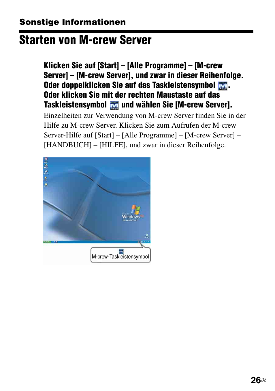 Sonstige informationen, Starten von m-crew server | Sony TDM-NC1 User Manual | Page 157 / 483
