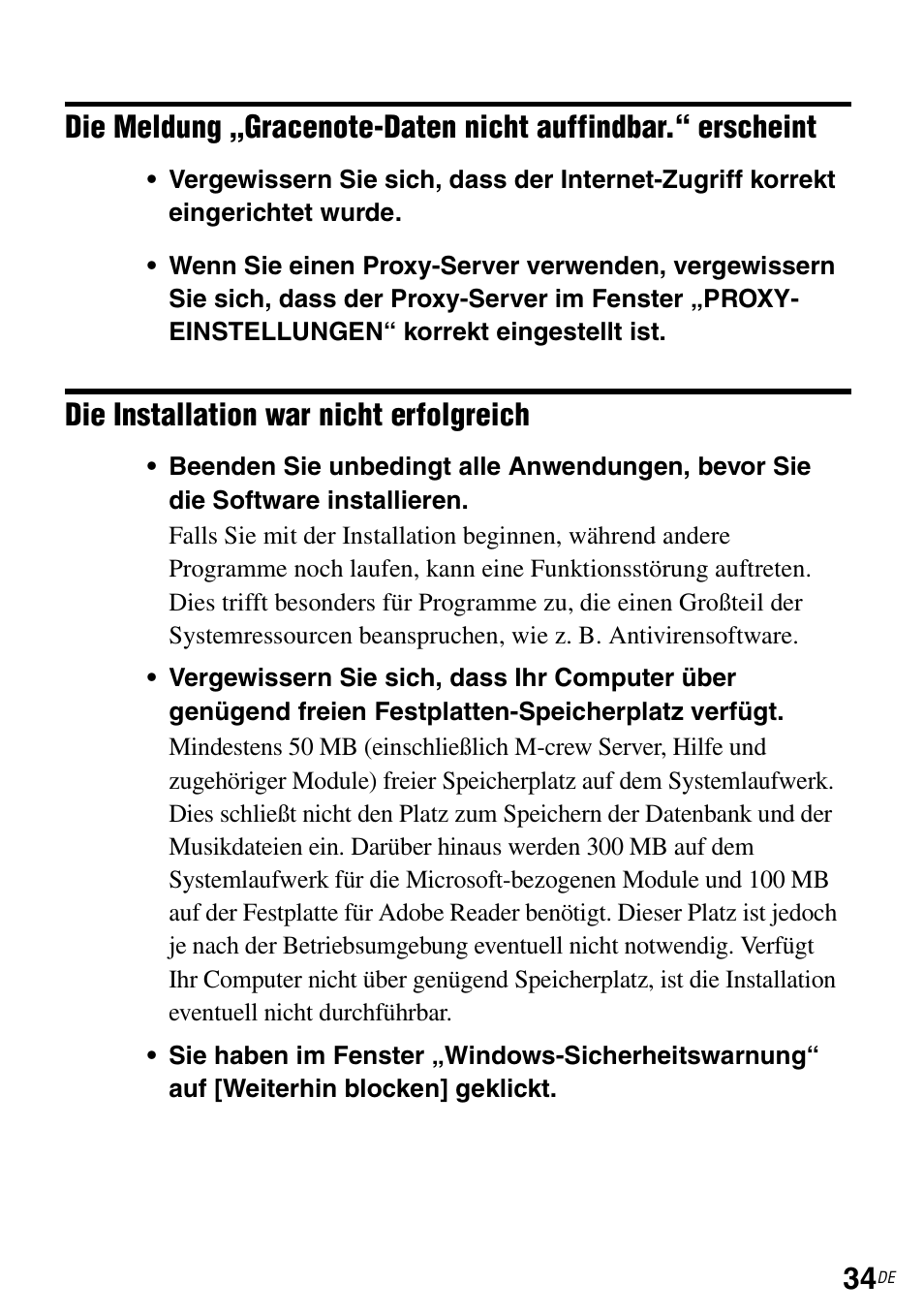Die meldung „gracenote-daten nicht auffindbar, Erscheint, Die installation war nicht erfolgreich | Sony TDM-NC1 User Manual | Page 165 / 483