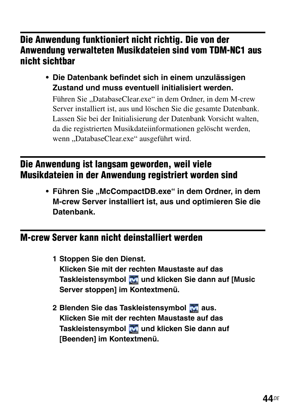 Der anwendung registriert worden sind, M-crew server kann nicht deinstalliert werden | Sony TDM-NC1 User Manual | Page 175 / 483