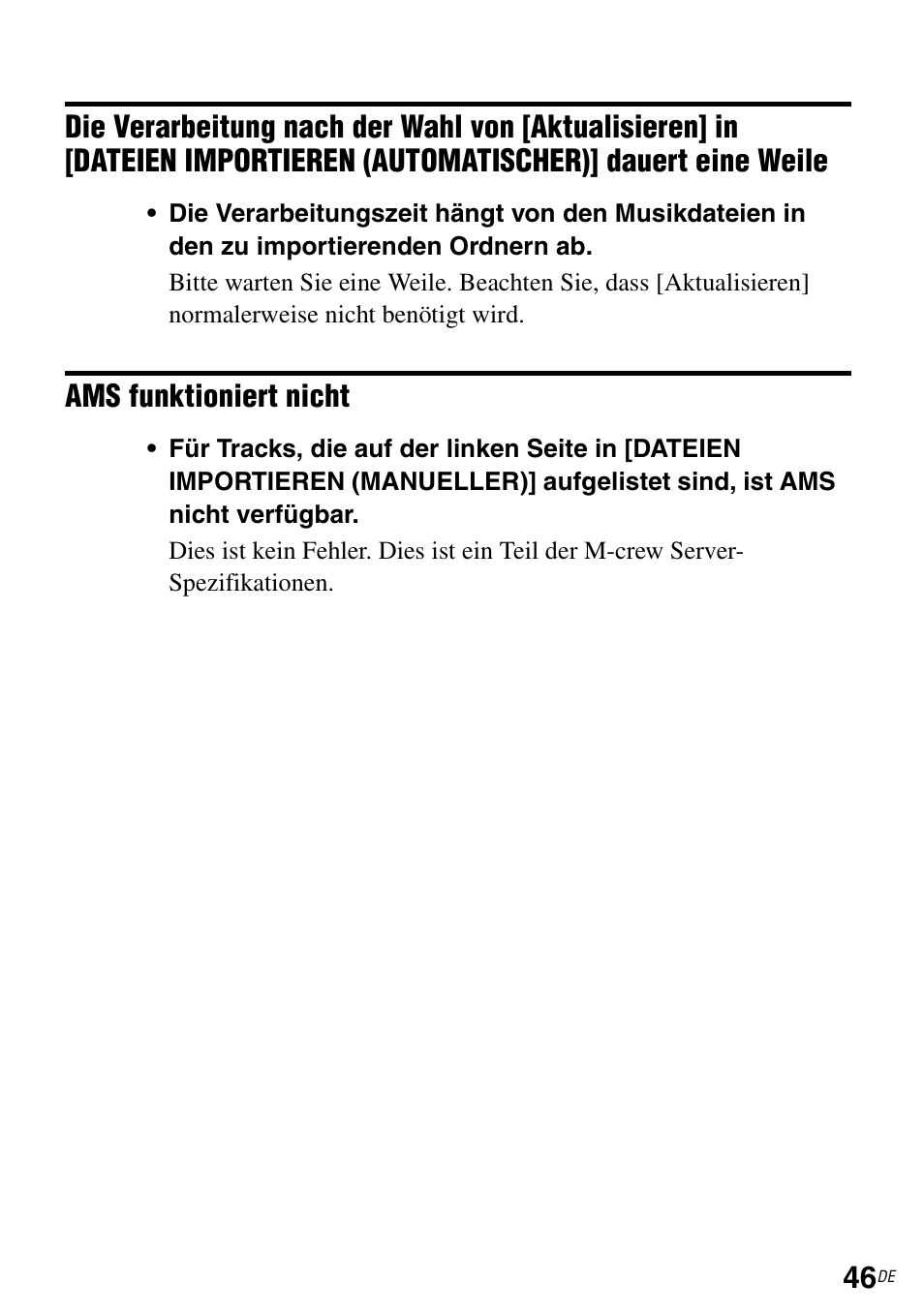 Importieren (automatischer)] dauert eine weile, Ams funktioniert nicht | Sony TDM-NC1 User Manual | Page 177 / 483