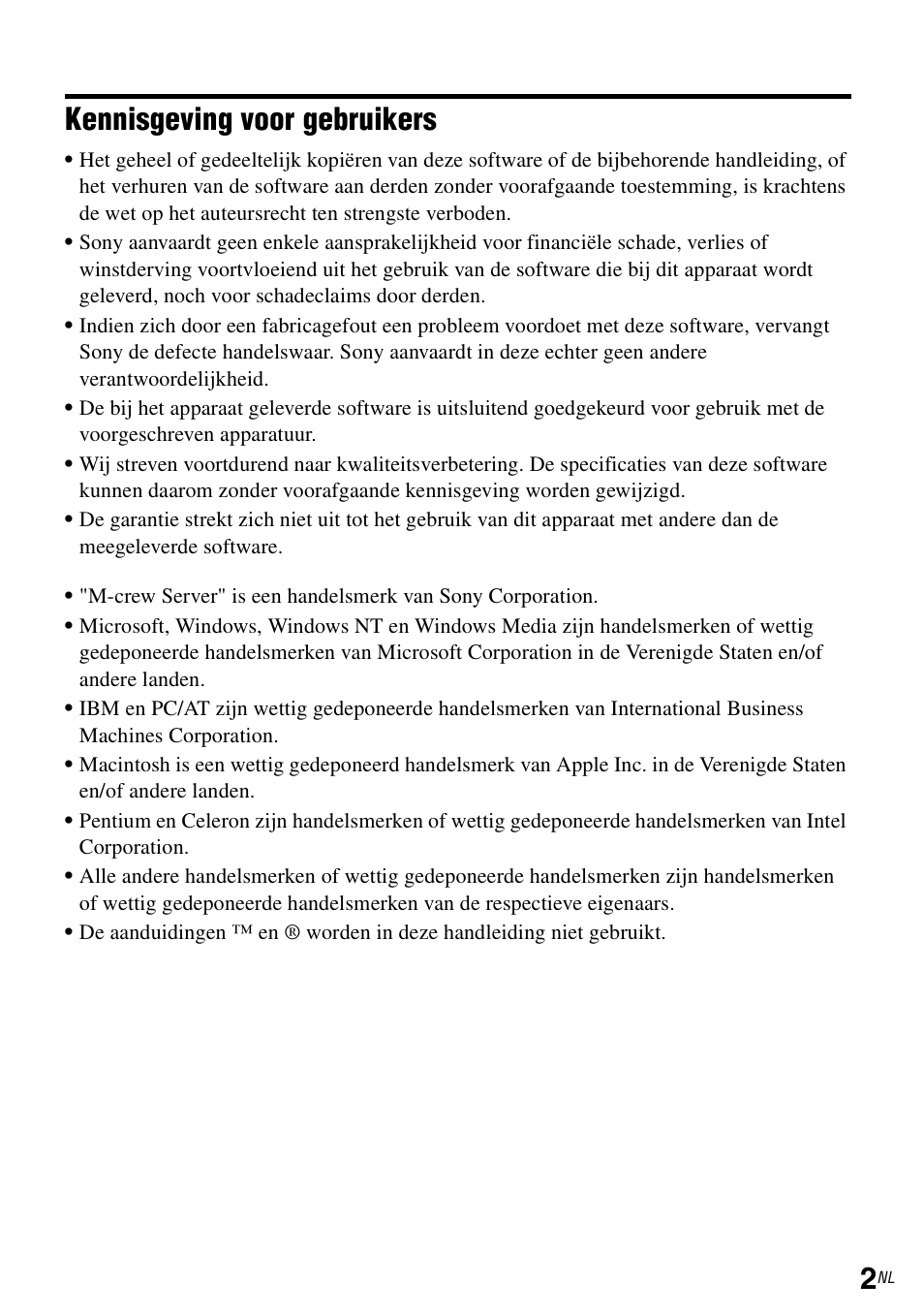 Kennisgeving voor gebruikers | Sony TDM-NC1 User Manual | Page 179 / 483
