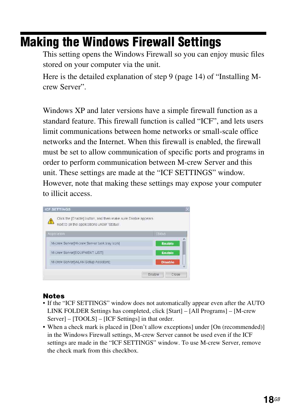 Making the windows firewall settings | Sony TDM-NC1 User Manual | Page 18 / 483