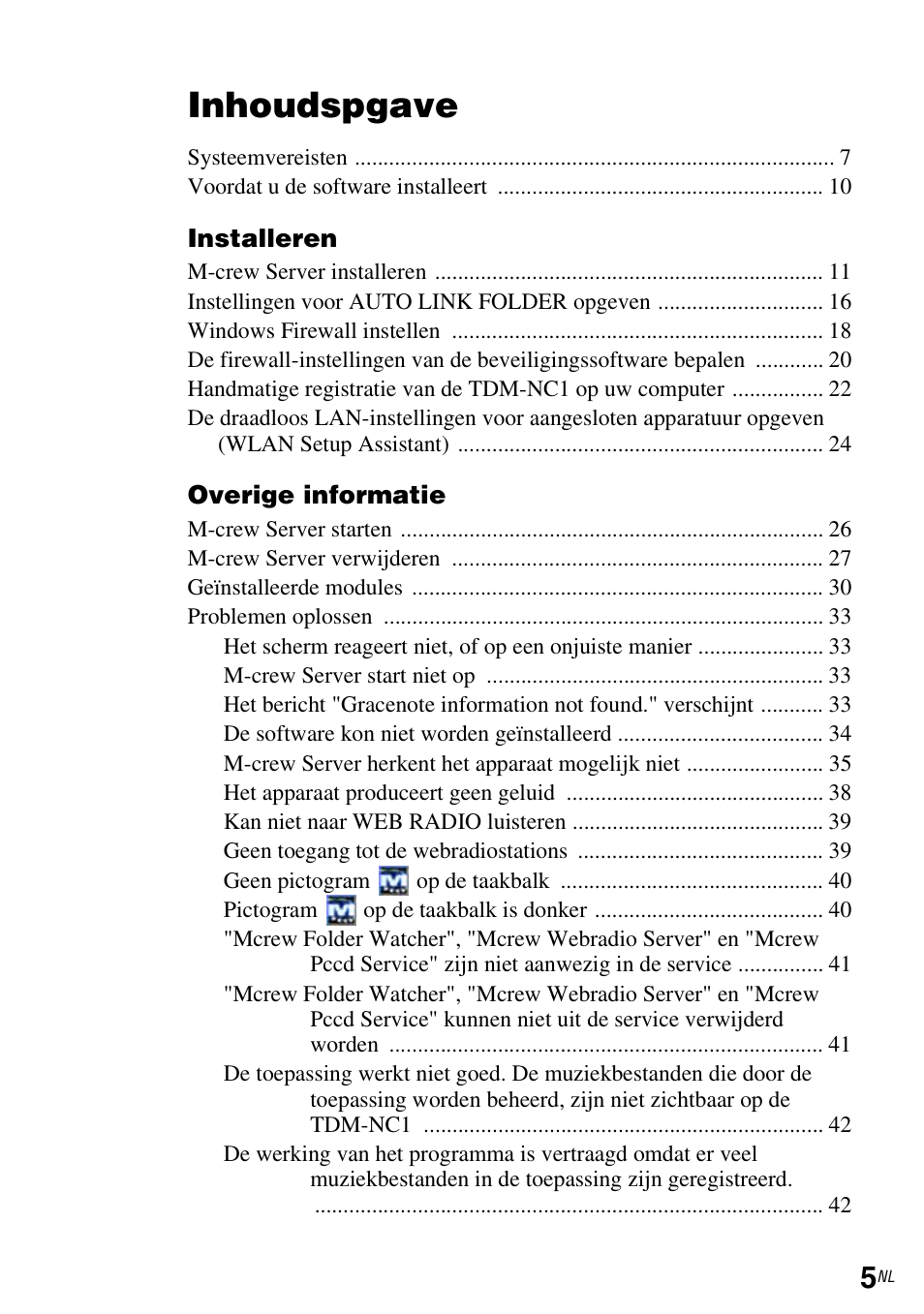 Inhoudspgave | Sony TDM-NC1 User Manual | Page 182 / 483