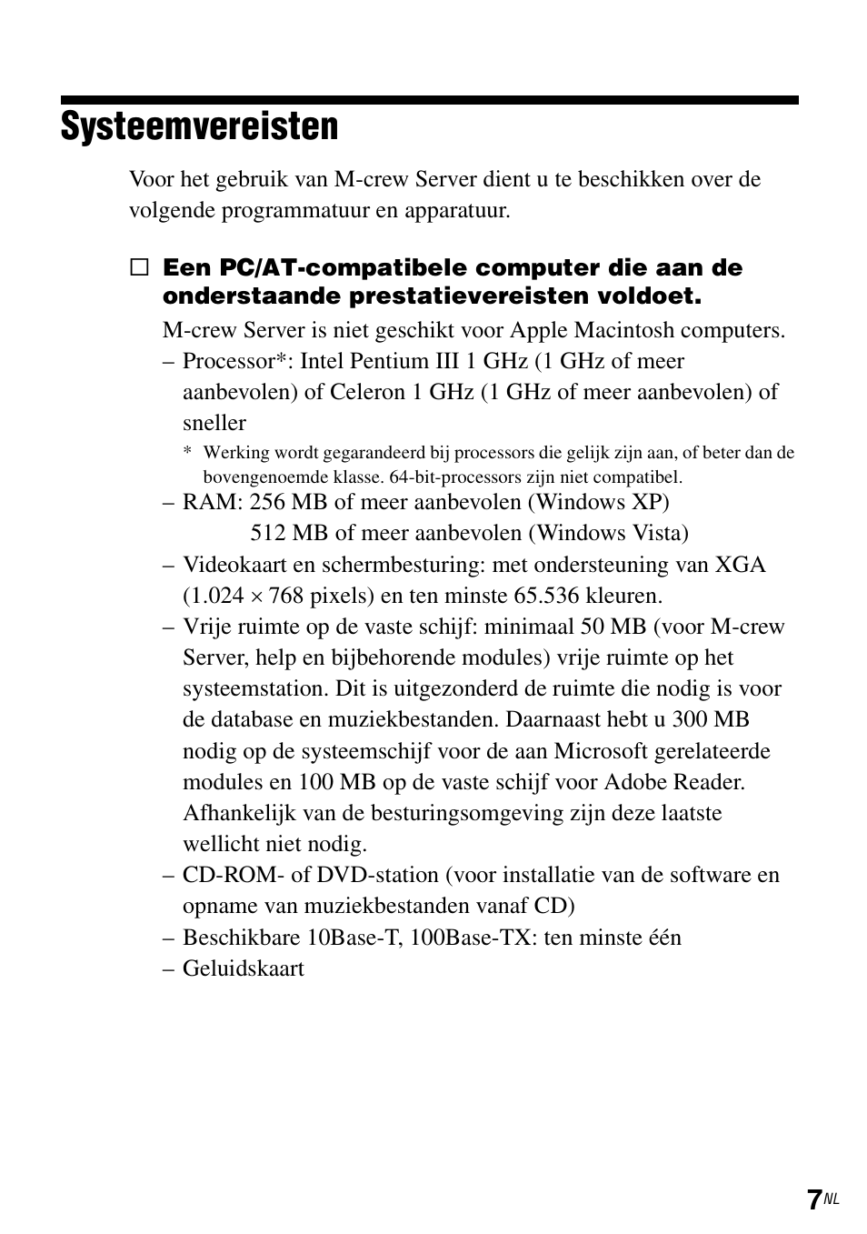Systeemvereisten | Sony TDM-NC1 User Manual | Page 184 / 483