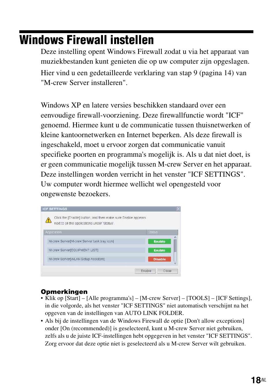 Windows firewall instellen | Sony TDM-NC1 User Manual | Page 195 / 483