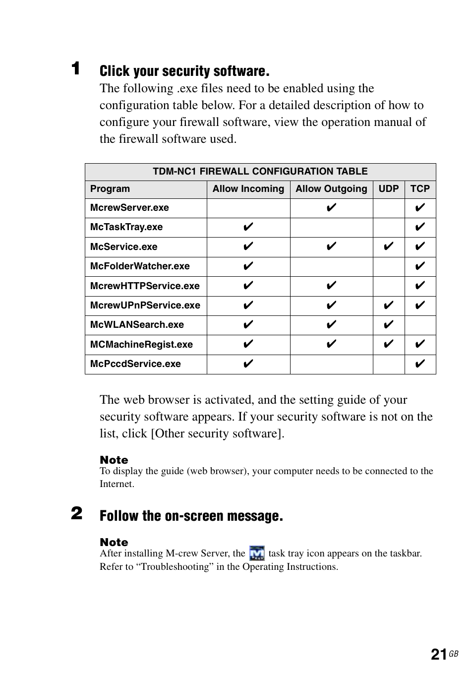 Click your security software, Follow the on-screen message | Sony TDM-NC1 User Manual | Page 21 / 483