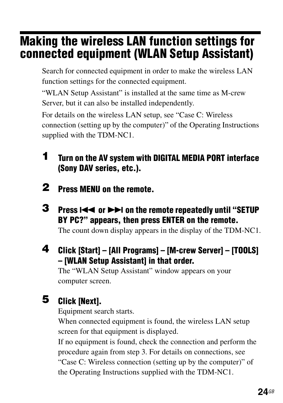 Wlan setup assistant) | Sony TDM-NC1 User Manual | Page 24 / 483