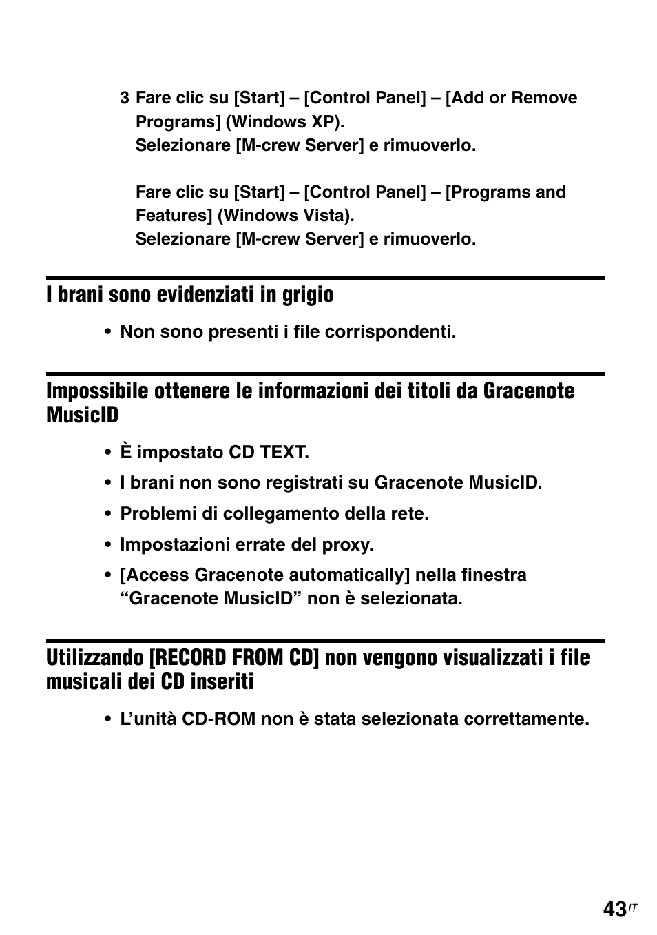 I brani sono evidenziati in grigio, Possibile ottenere le informazioni dei titoli da, Gracenote musicid | Musicali dei cd inseriti | Sony TDM-NC1 User Manual | Page 263 / 483