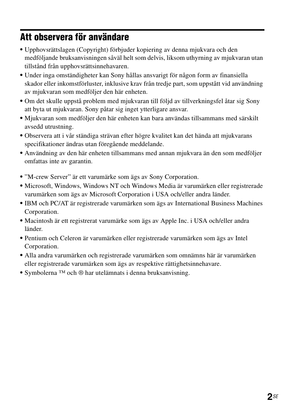 Att observera för användare | Sony TDM-NC1 User Manual | Page 265 / 483