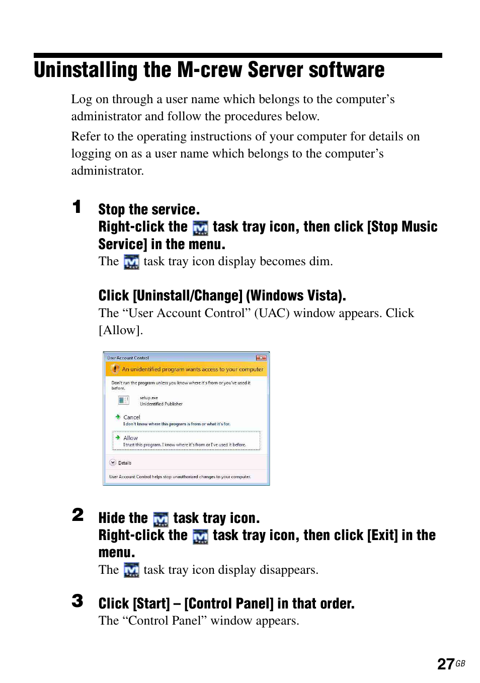 Uninstalling the m-crew server software | Sony TDM-NC1 User Manual | Page 27 / 483