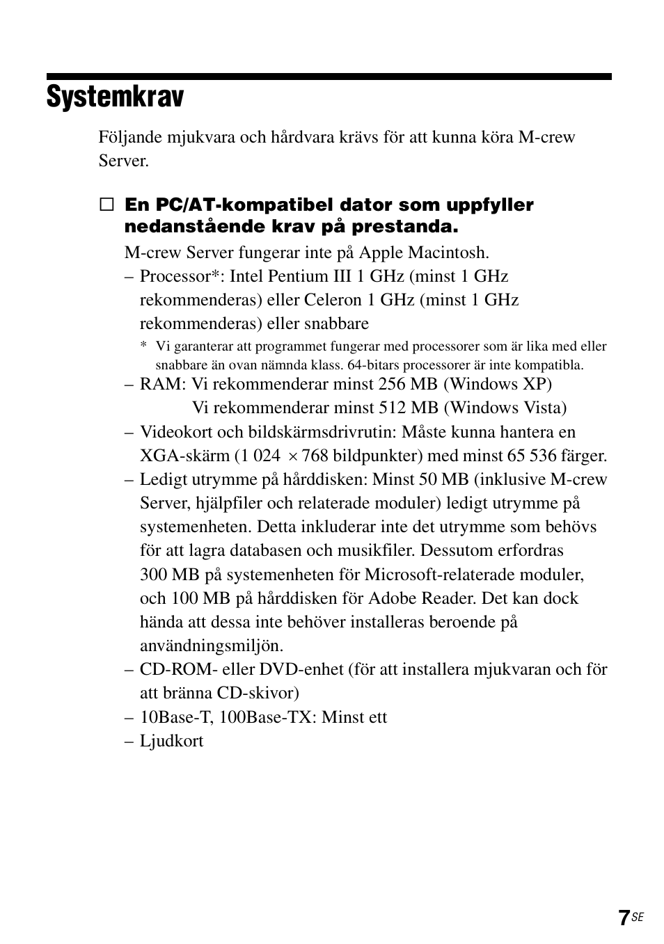 Systemkrav | Sony TDM-NC1 User Manual | Page 270 / 483