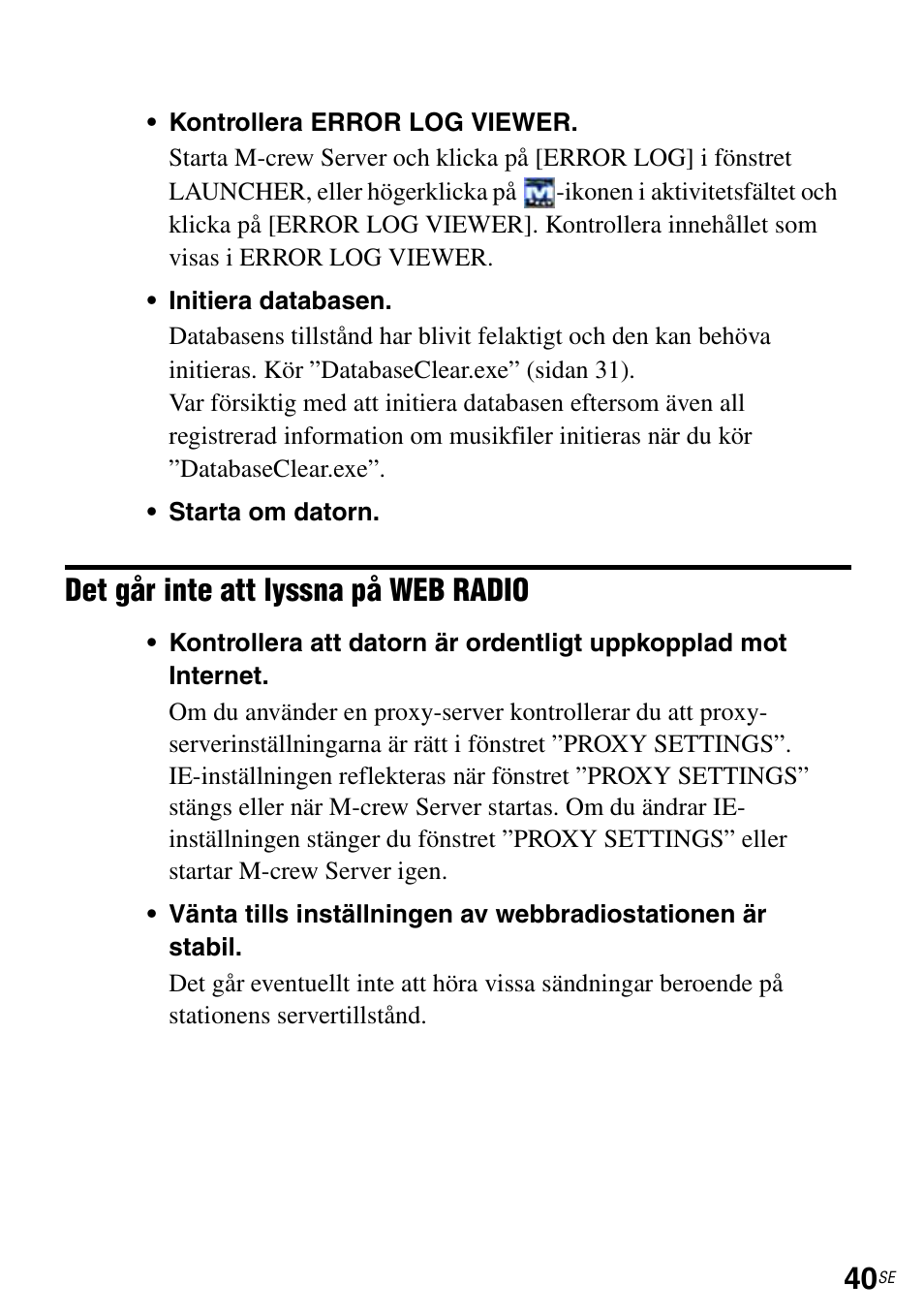 Det går inte att lyssna på webbradio (web radio), Det går inte att lyssna på web radio | Sony TDM-NC1 User Manual | Page 303 / 483