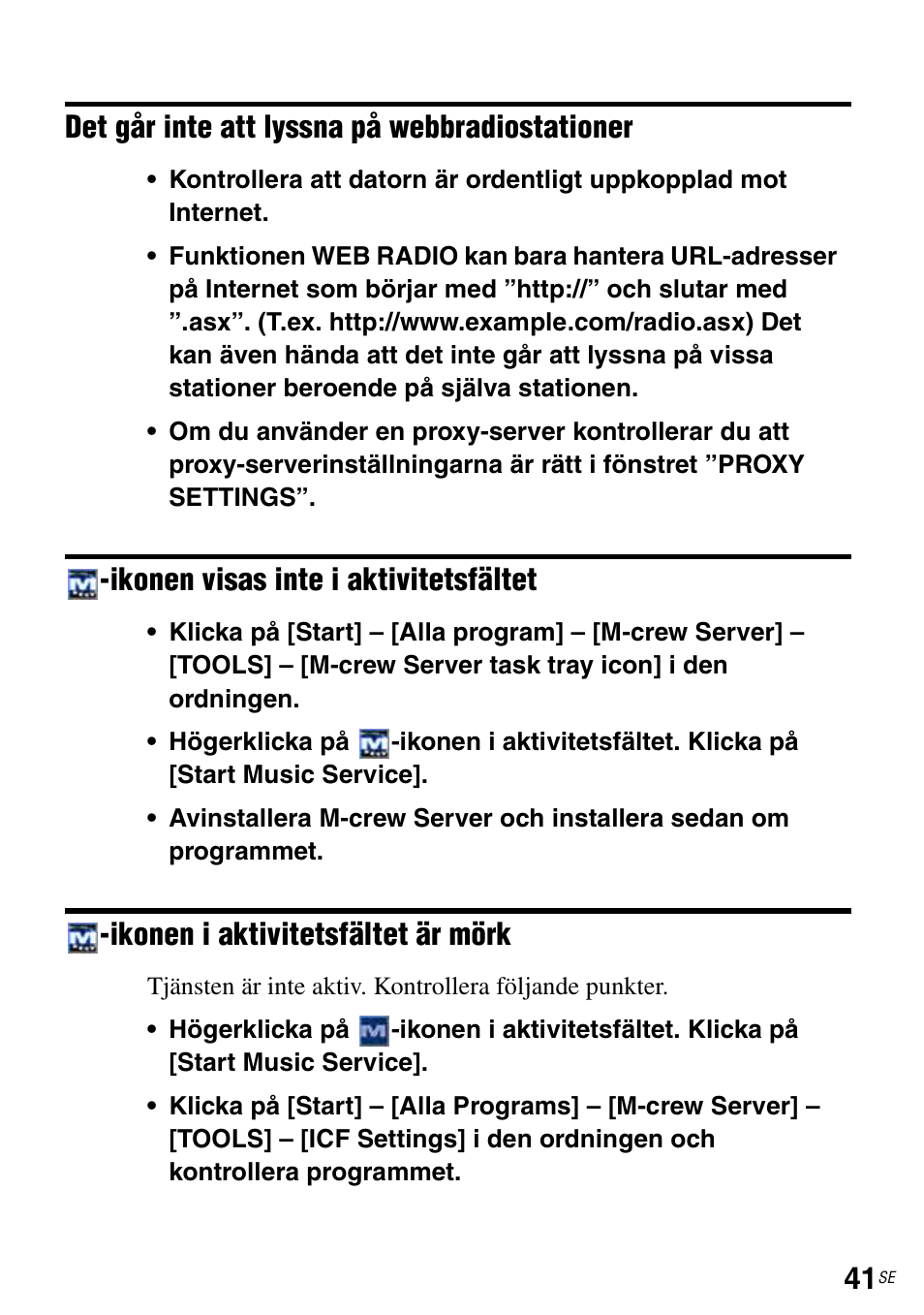 Det går inte att lyssna på webbradiostationer | Sony TDM-NC1 User Manual | Page 304 / 483
